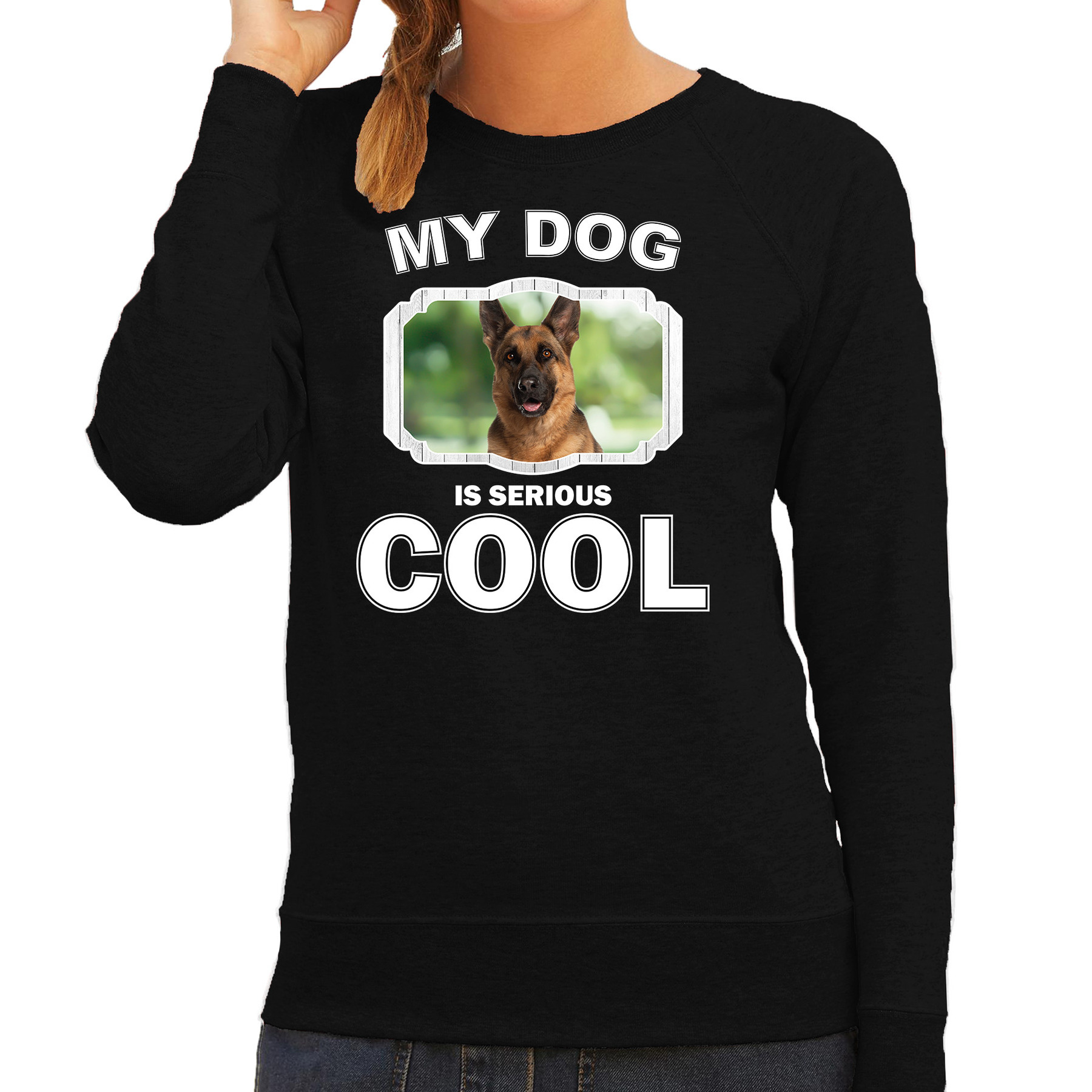 Honden liefhebber trui - sweater Duitse herder my dog is serious cool zwart voor dames