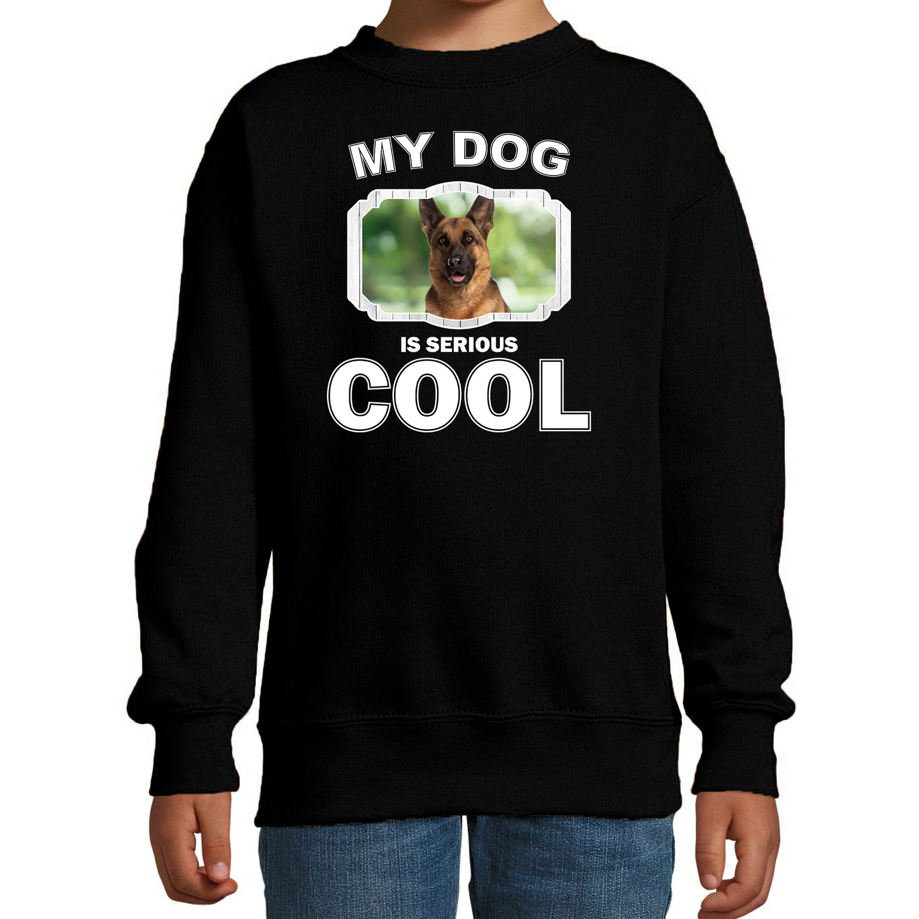 Honden liefhebber trui - sweater Duitse herder my dog is serious cool zwart voor kinderen