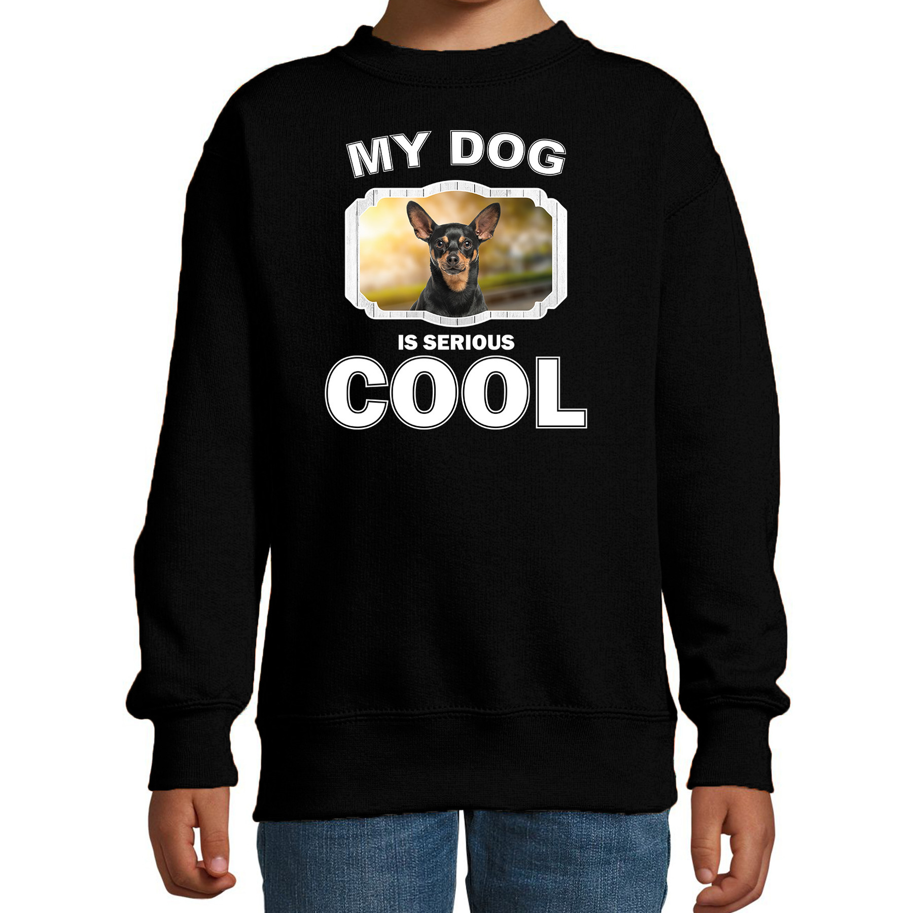 Honden liefhebber trui - sweater Dwergpinscher my dog is serious cool zwart voor kinderen
