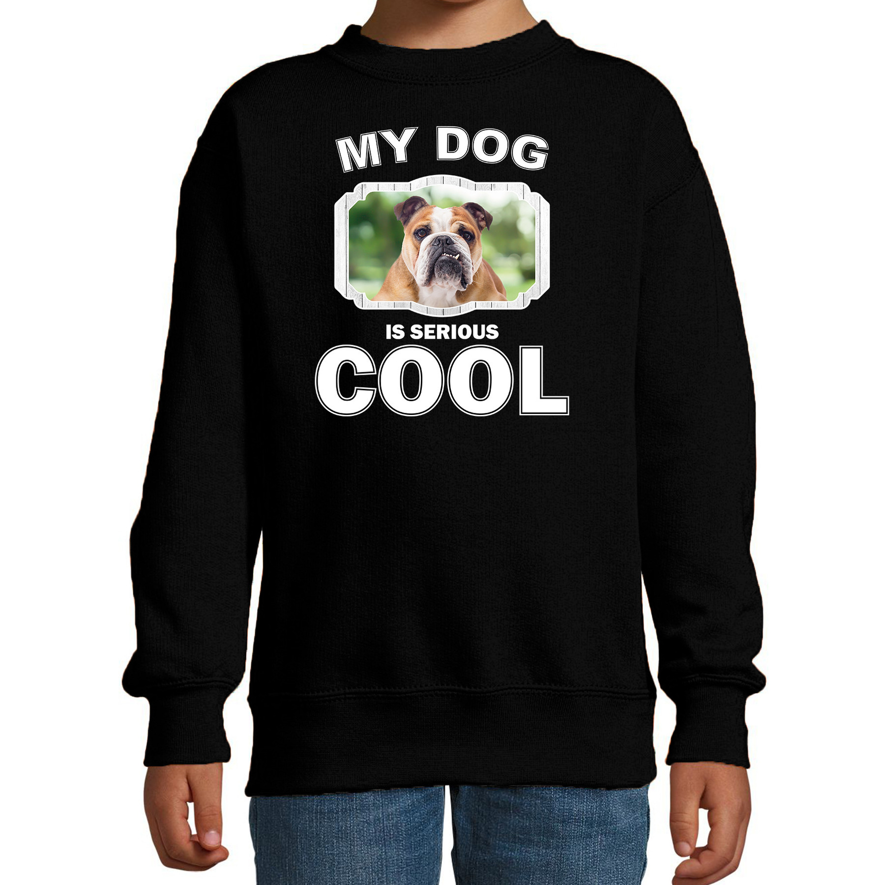 Honden liefhebber trui - sweater Engelse bulldog my dog is serious cool zwart voor kinderen