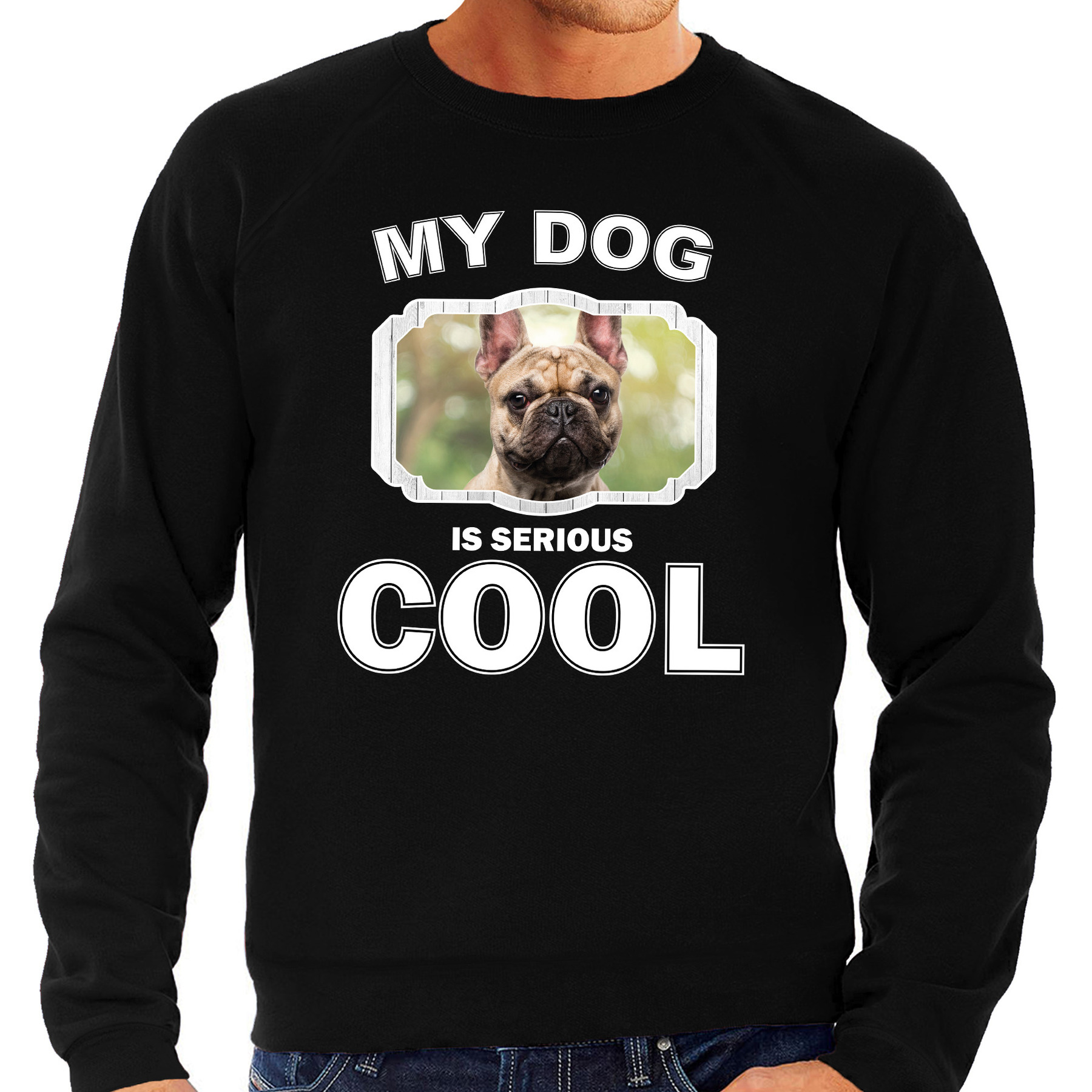 Honden liefhebber trui / sweater Franse bulldog my dog is serious cool zwart voor heren