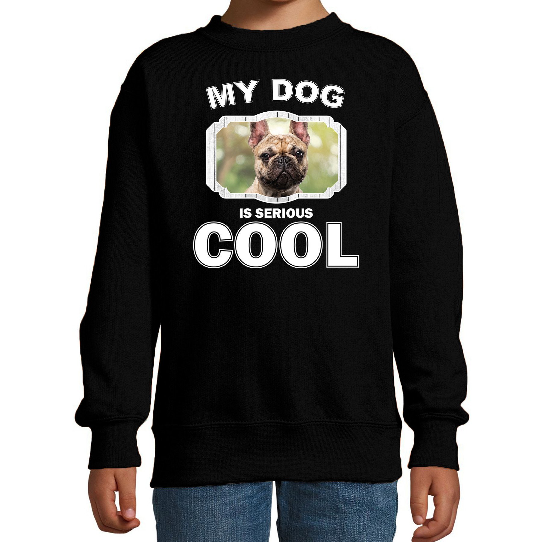 Honden liefhebber trui / sweater Franse bulldog my dog is serious cool zwart voor kinderen