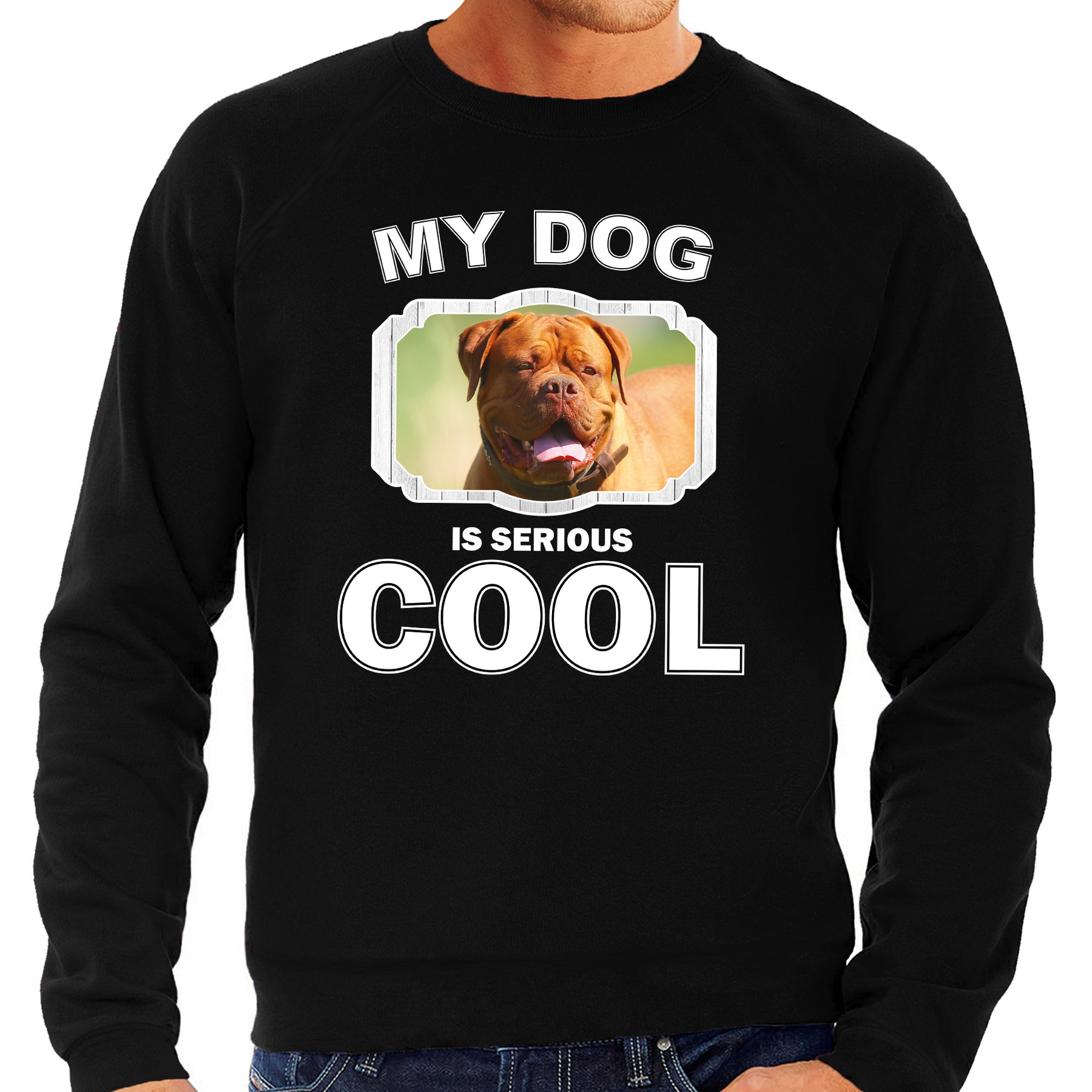 Afbeelding Honden liefhebber trui / sweater Franse mastiff my dog is serious cool zwart voor heren door Animals Giftshop
