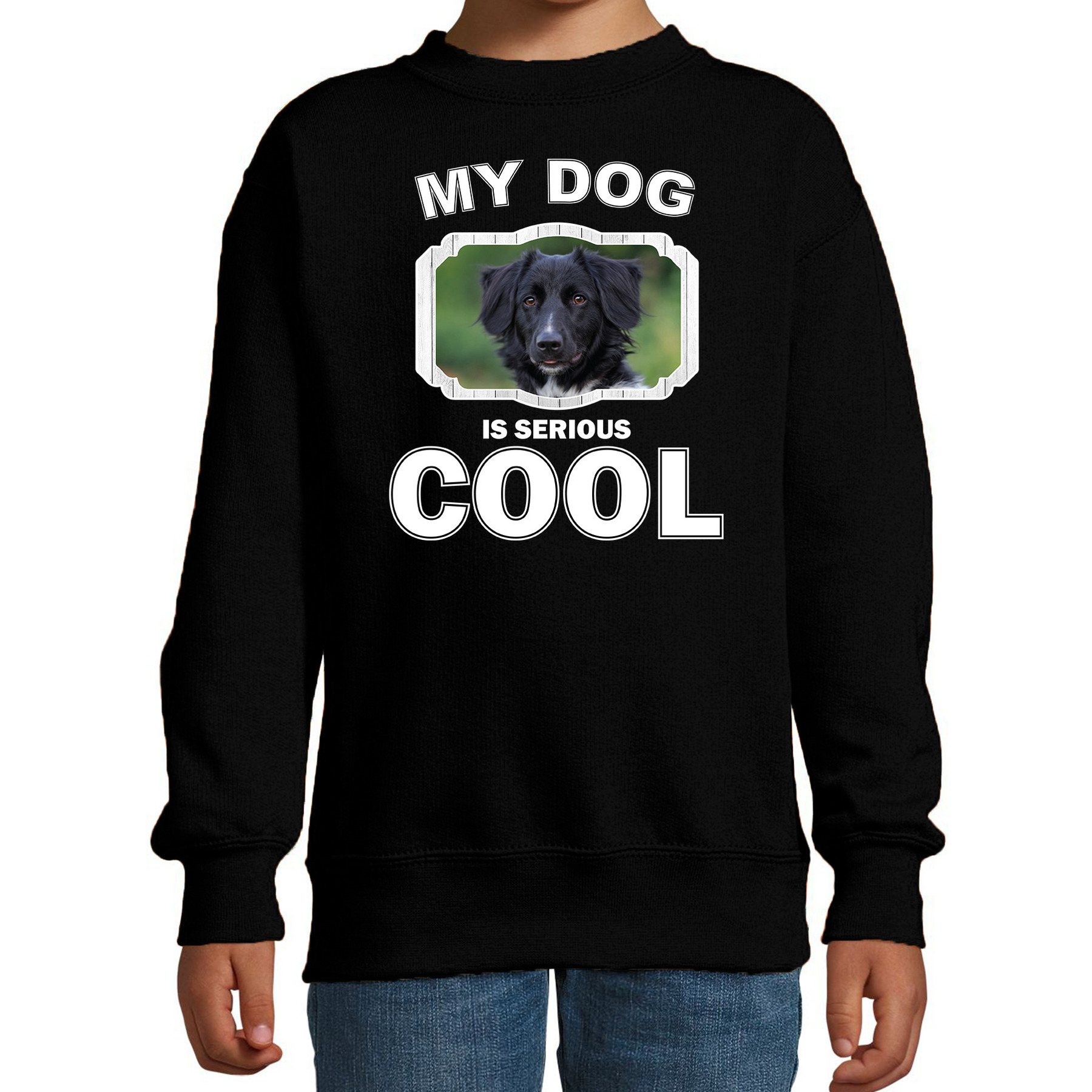 Honden liefhebber trui - sweater Friese stabij my dog is serious cool zwart voor kinderen