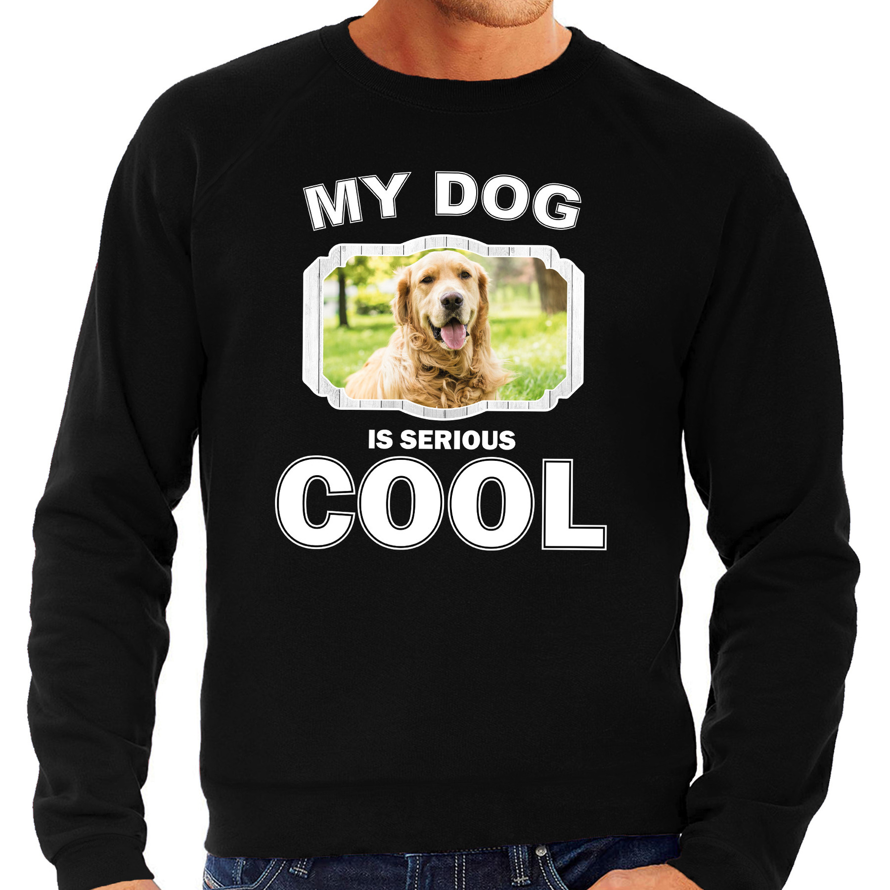 Honden liefhebber trui - sweater Golden retriever my dog is serious cool zwart voor heren
