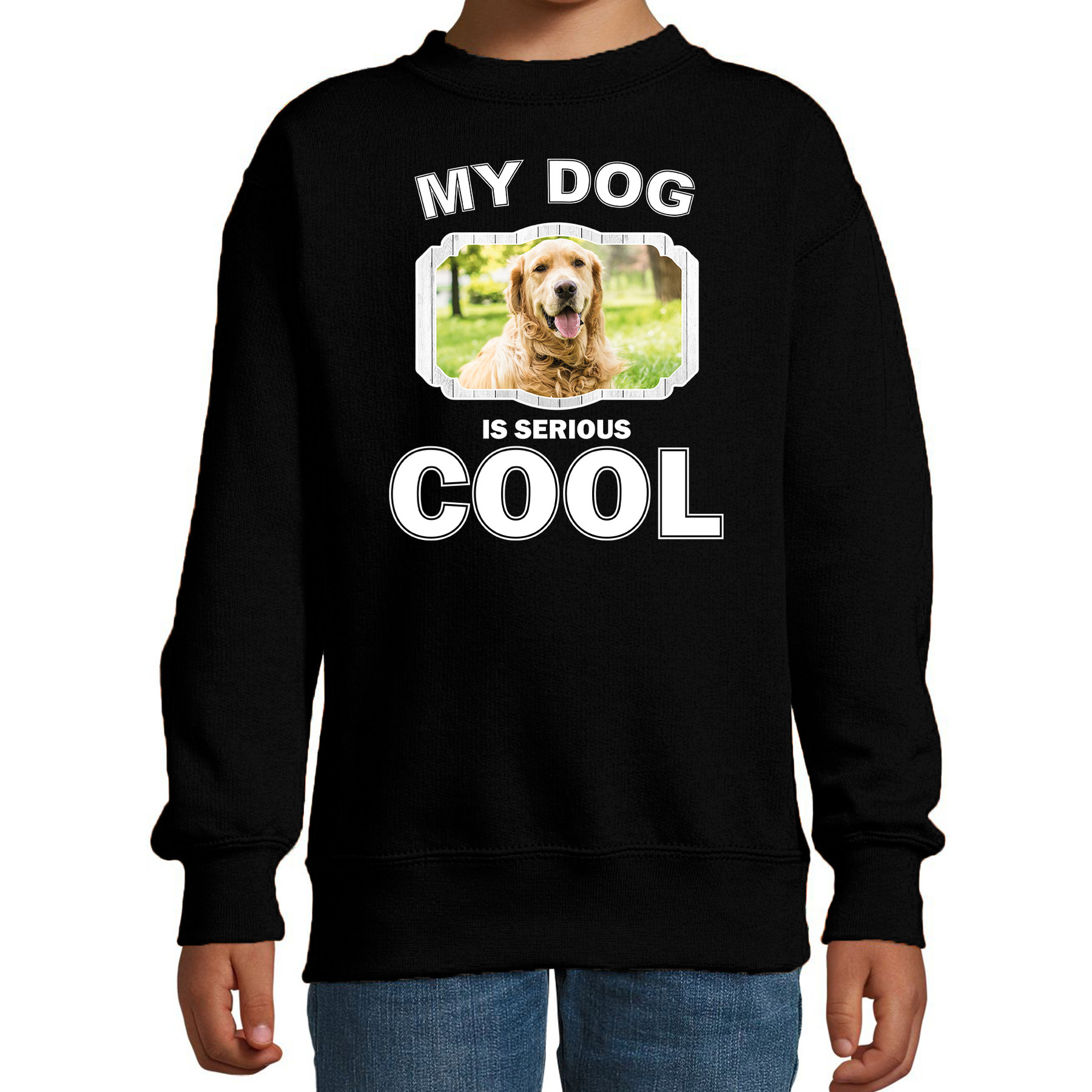 Honden liefhebber trui - sweater Golden retriever my dog is serious cool zwart voor kinderen