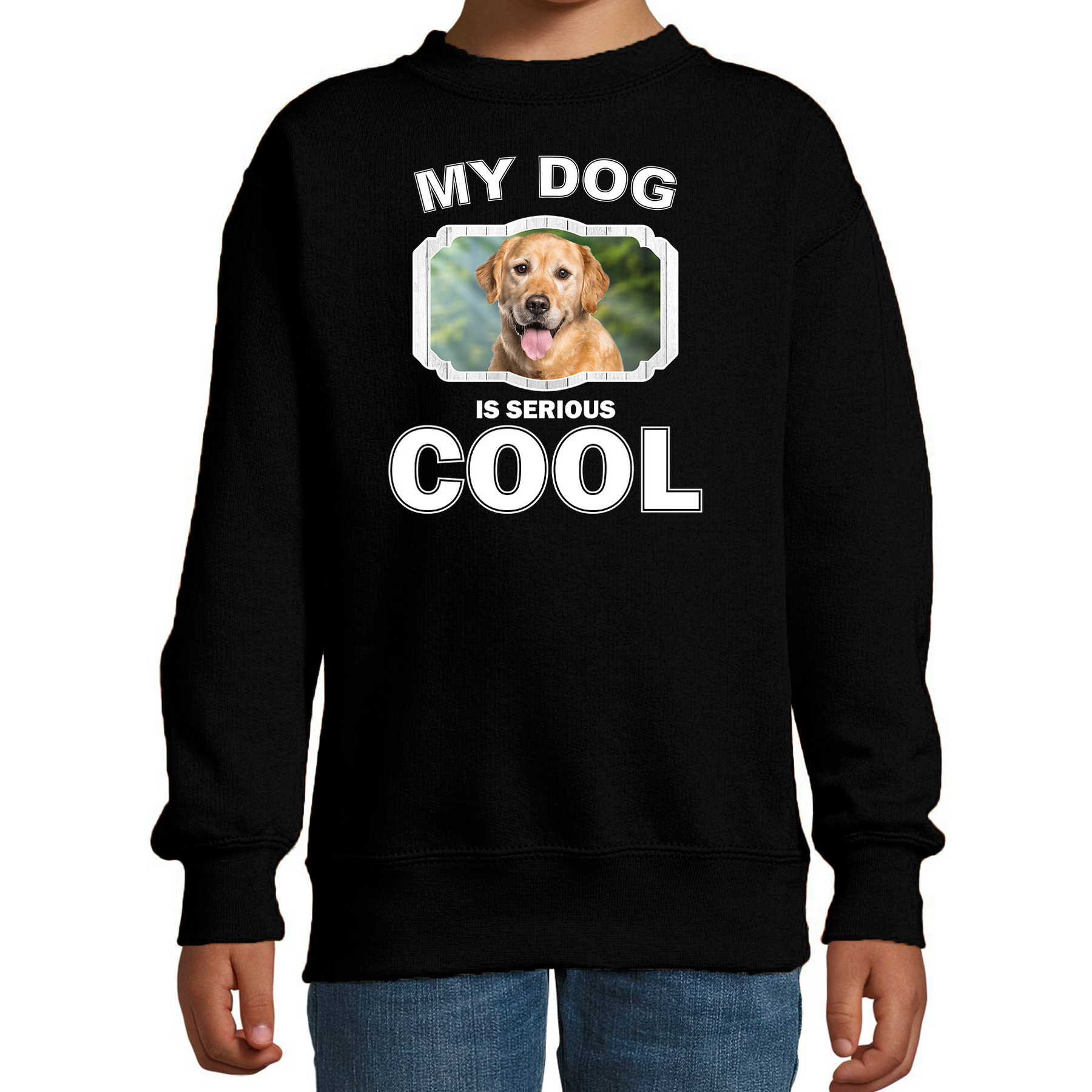 Honden liefhebber trui / sweater Golden retriever my dog is serious cool zwart voor kinderen