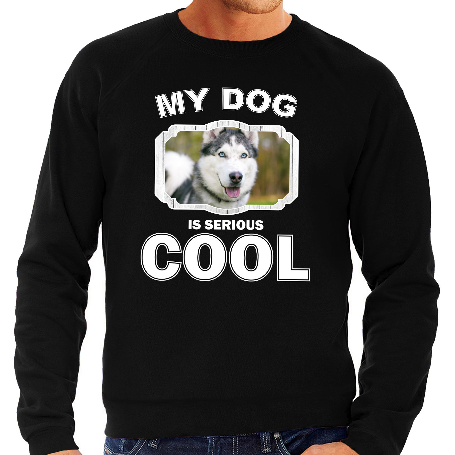 Honden liefhebber trui - sweater Husky my dog is serious cool zwart voor heren