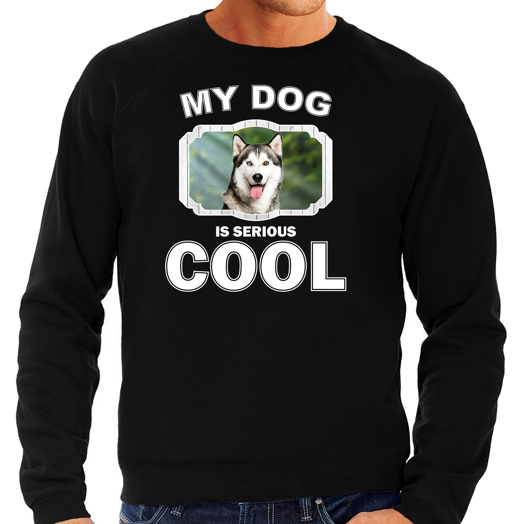 Honden liefhebber trui / sweater Husky my dog is serious cool zwart voor heren