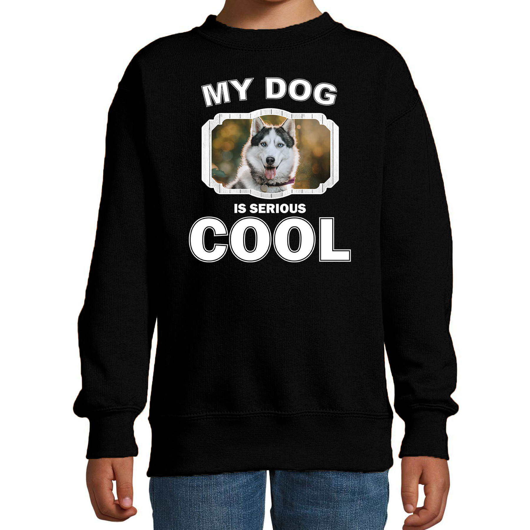 Honden liefhebber trui - sweater Husky my dog is serious cool zwart voor kinderen
