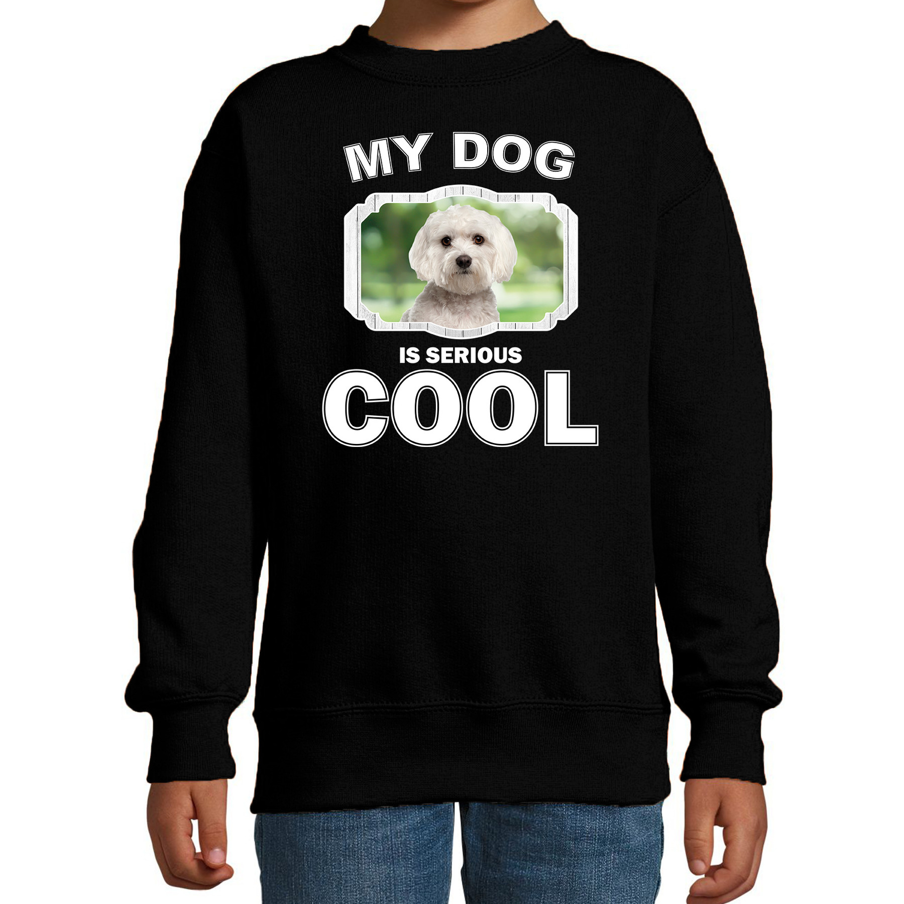 Honden liefhebber trui - sweater Maltezer my dog is serious cool zwart voor kinderen