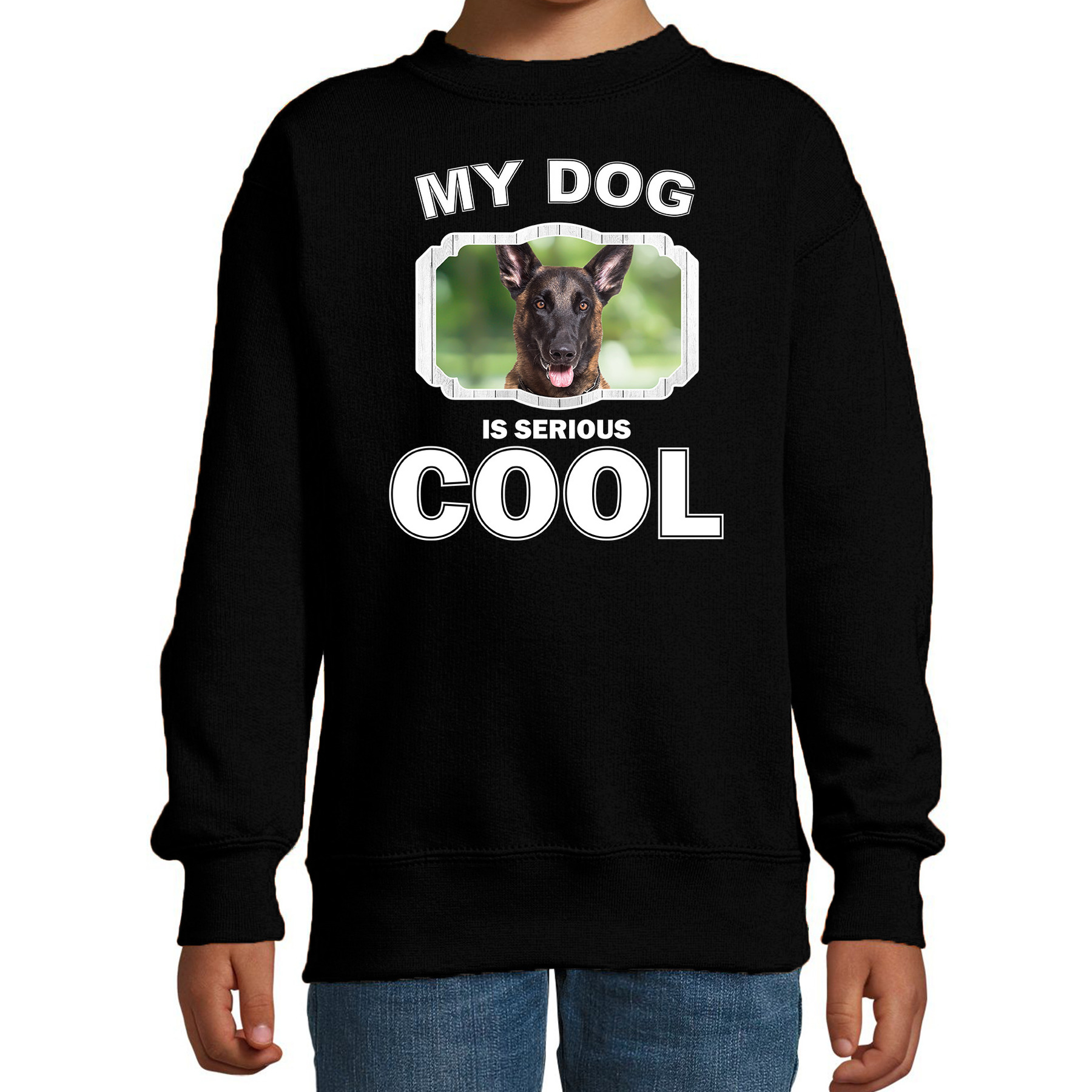 Honden liefhebber trui / sweater Mechelse herder my dog is serious cool zwart voor kinderen