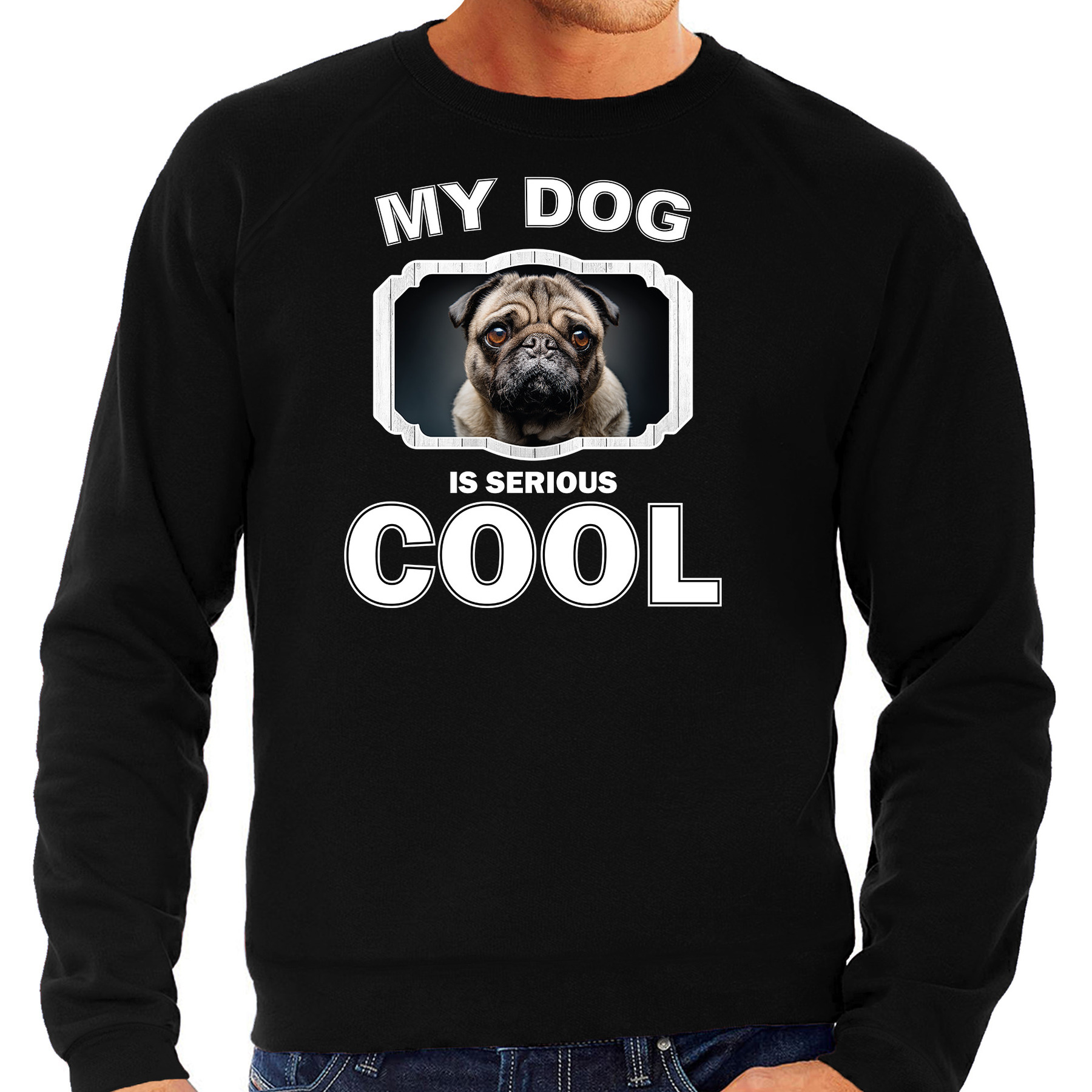Honden liefhebber trui - sweater mopshond my dog is serious cool zwart voor heren