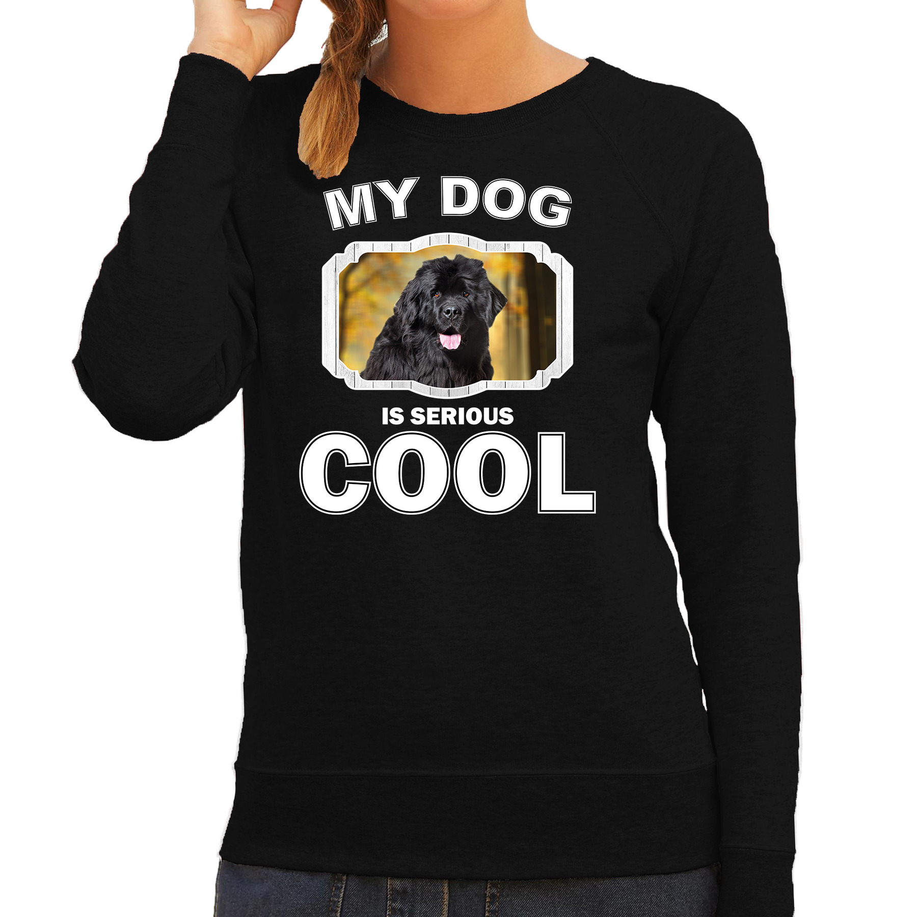 Honden liefhebber trui / sweater Newfoundlander my dog is serious cool zwart voor dames