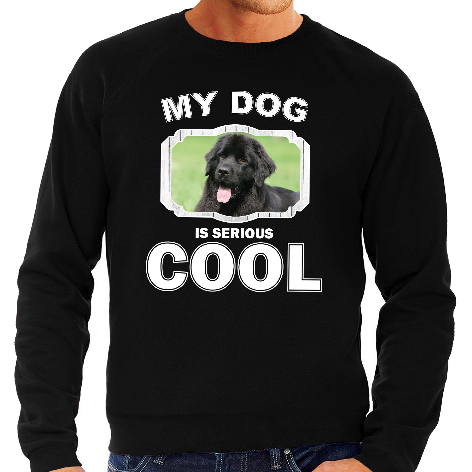Afbeelding Honden liefhebber trui / sweater Newfoundlander my dog is serious cool zwart voor heren door Animals Giftshop
