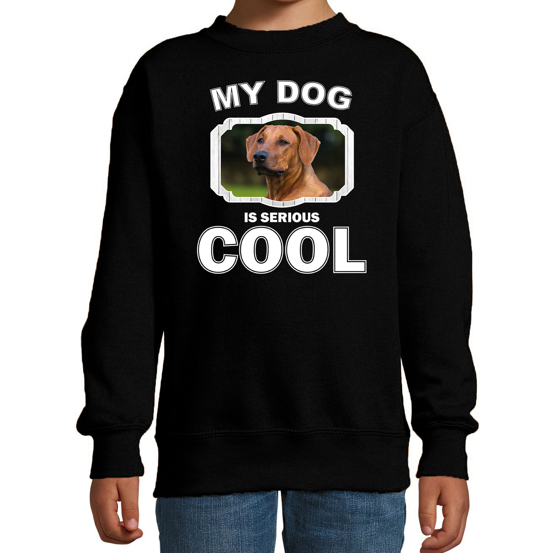 Honden liefhebber trui - sweater Rhodesische pronkrug my dog is serious cool zwart voor kinderen