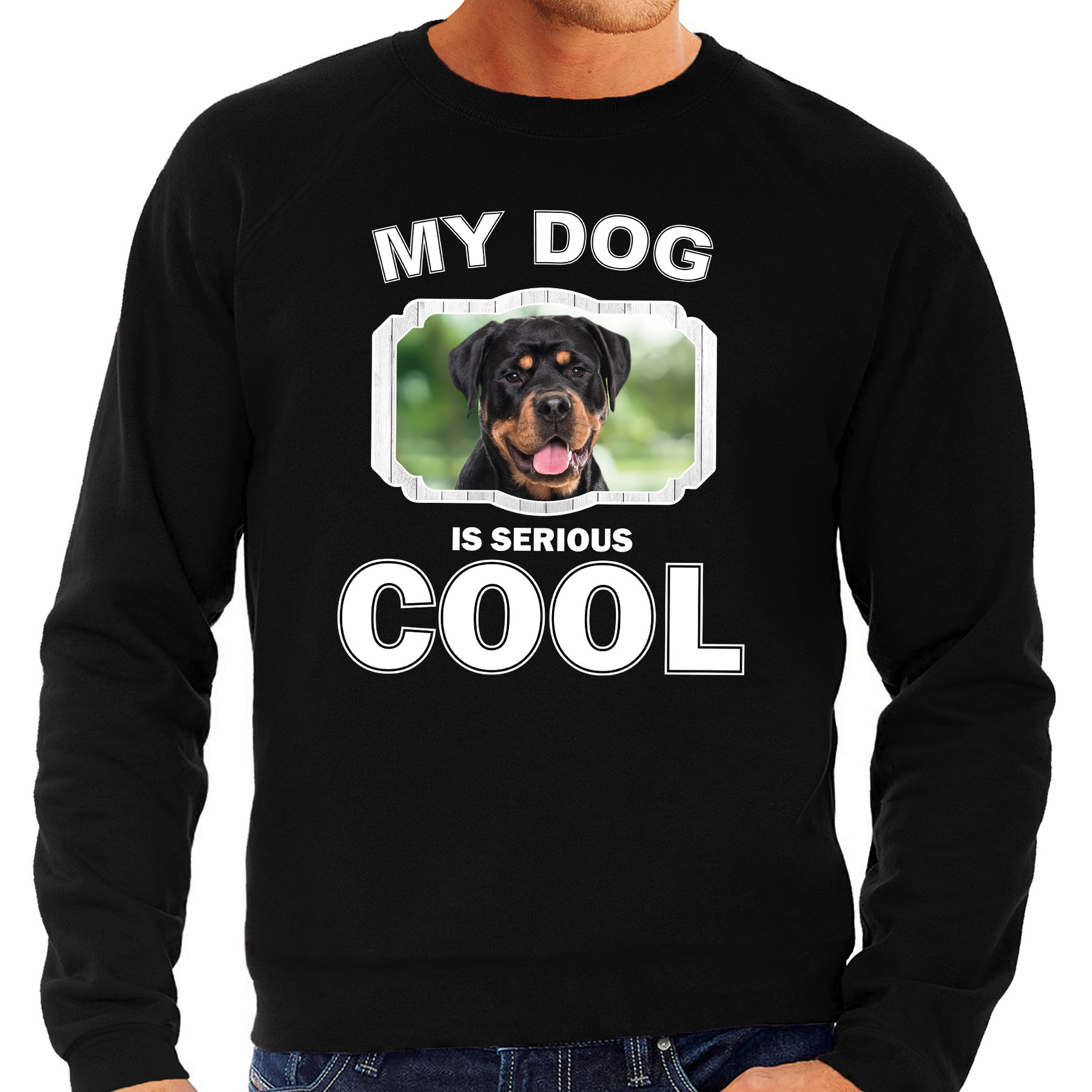 Afbeelding Honden liefhebber trui / sweater Rottweiler my dog is serious cool zwart voor heren door Animals Giftshop