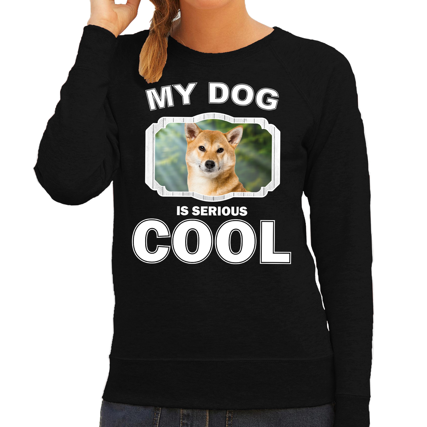 Honden liefhebber trui - sweater Shiba inu my dog is serious cool zwart voor dames