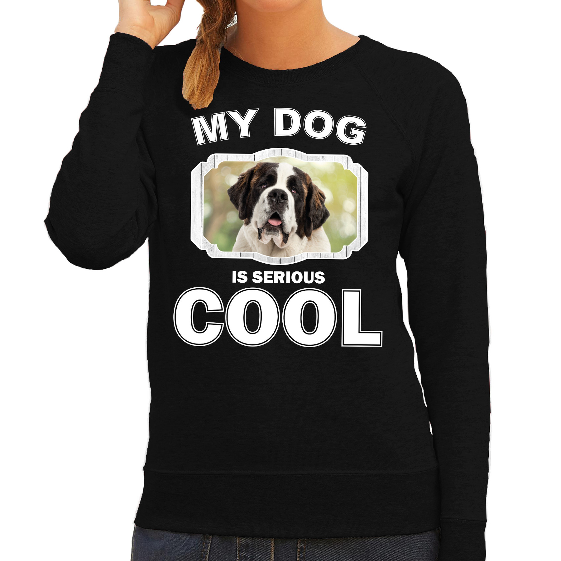 Afbeelding Honden liefhebber trui / sweater Sint bernard my dog is serious cool zwart voor dames door Animals Giftshop