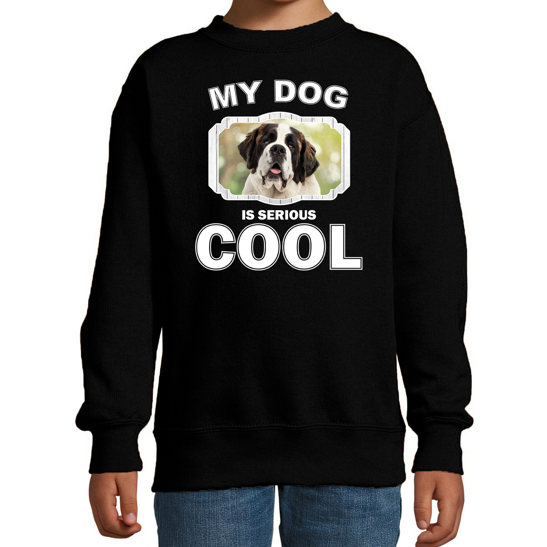 Honden liefhebber trui / sweater Sint bernard my dog is serious cool zwart voor kinderen