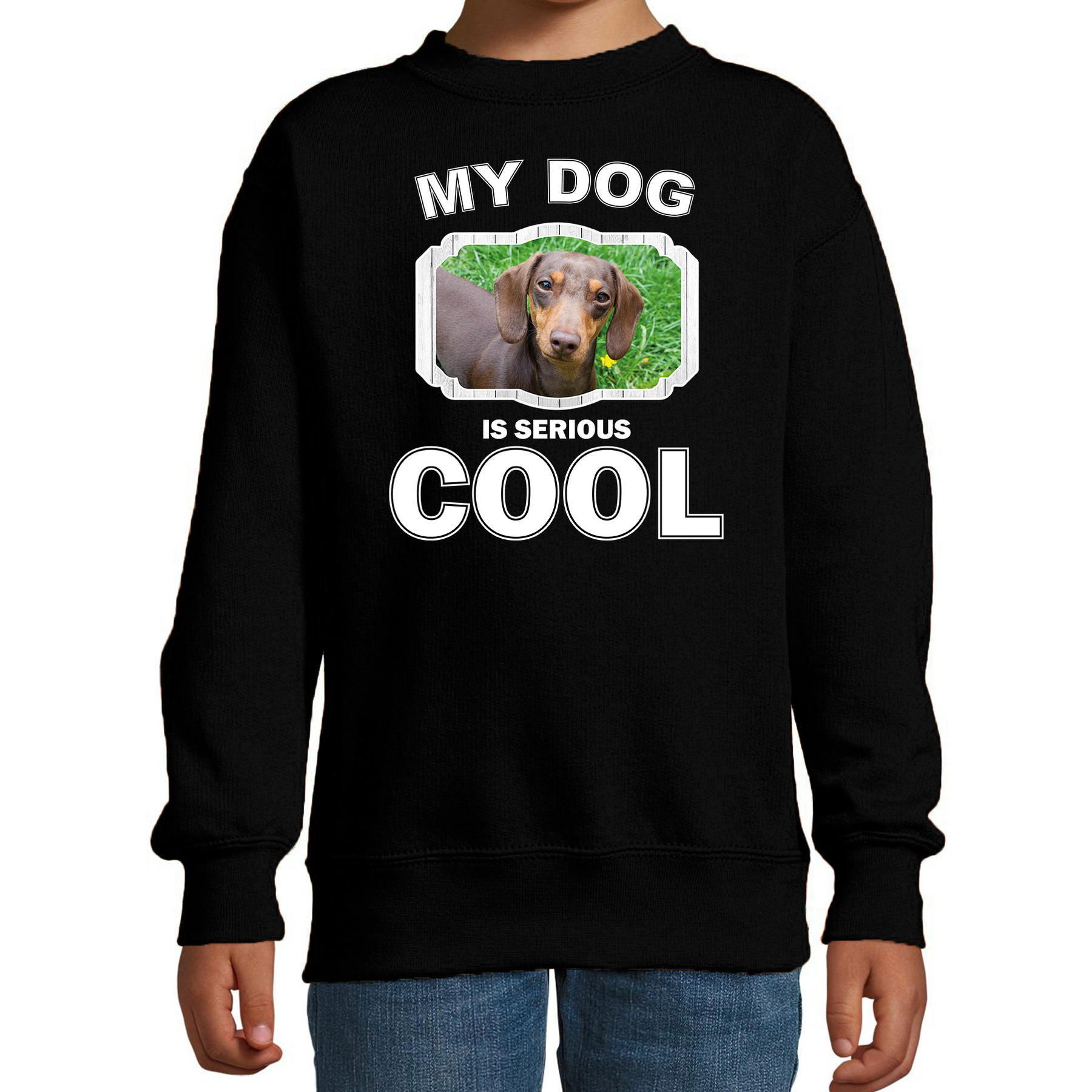 Honden liefhebber trui - sweater Teckel my dog is serious cool zwart voor kinderen