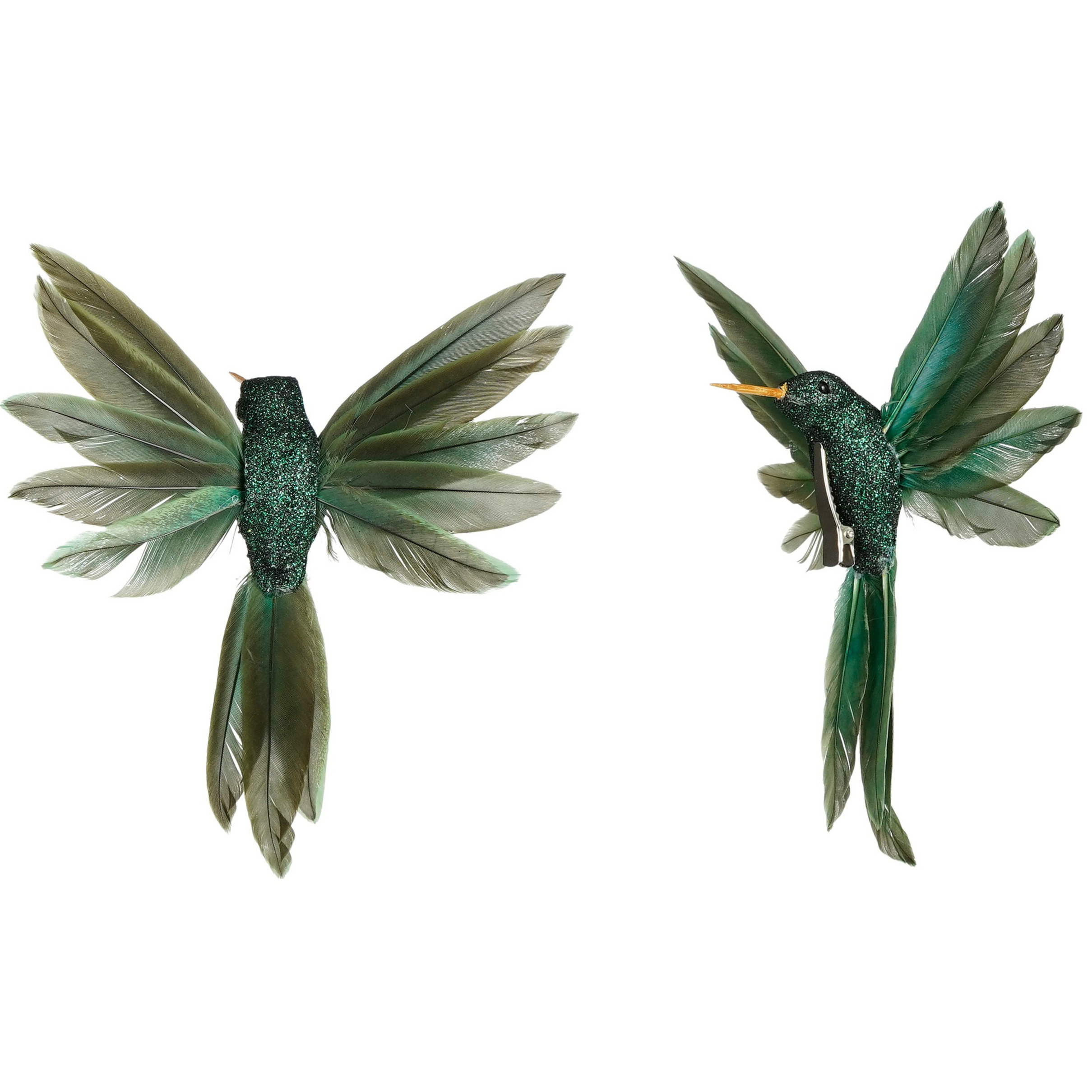 House of Seasons kolibries - decoratie vogels op clip - groen - 14,5cm