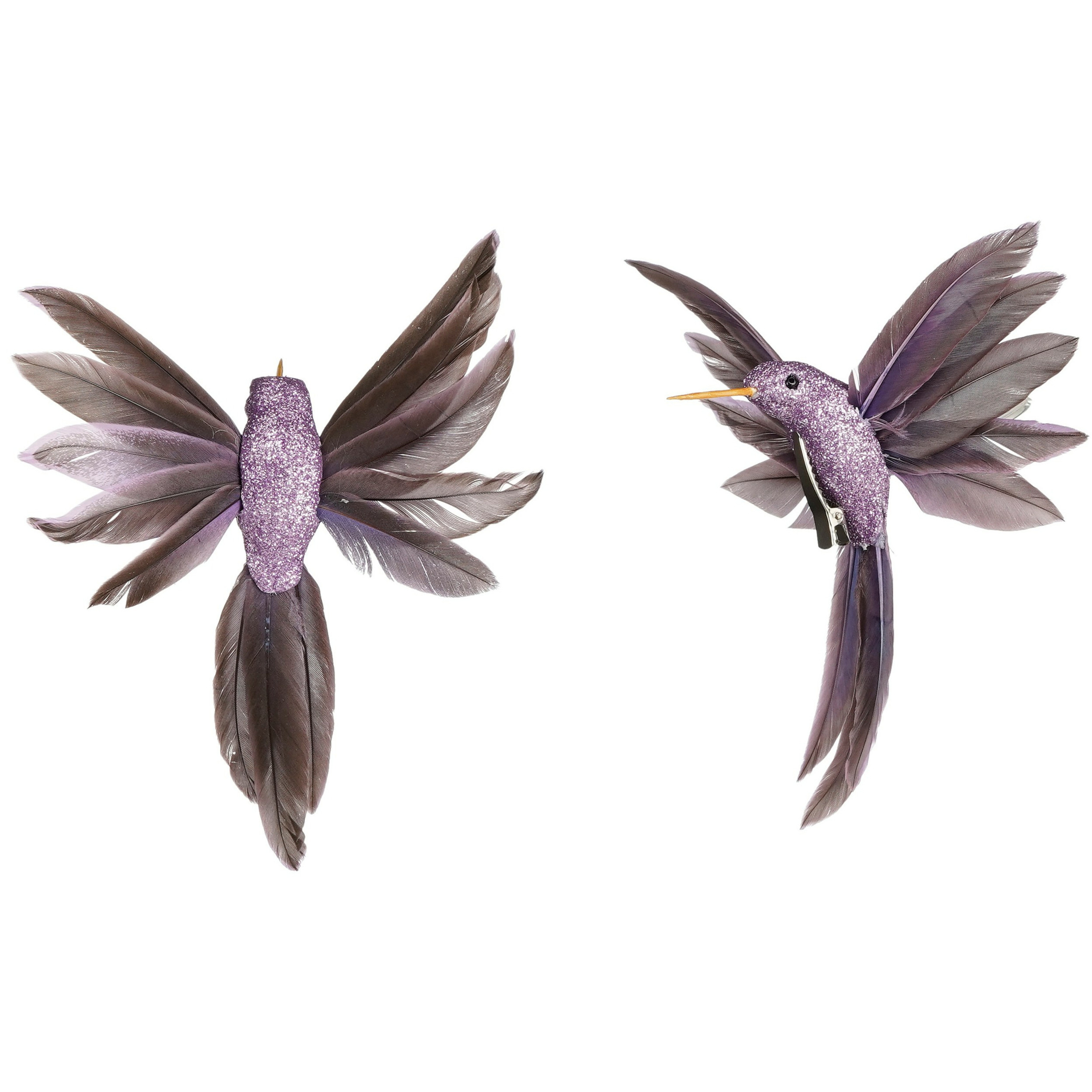 House of Seasons kolibries - decoratie vogels op clip - lila paars - 14,5cm
