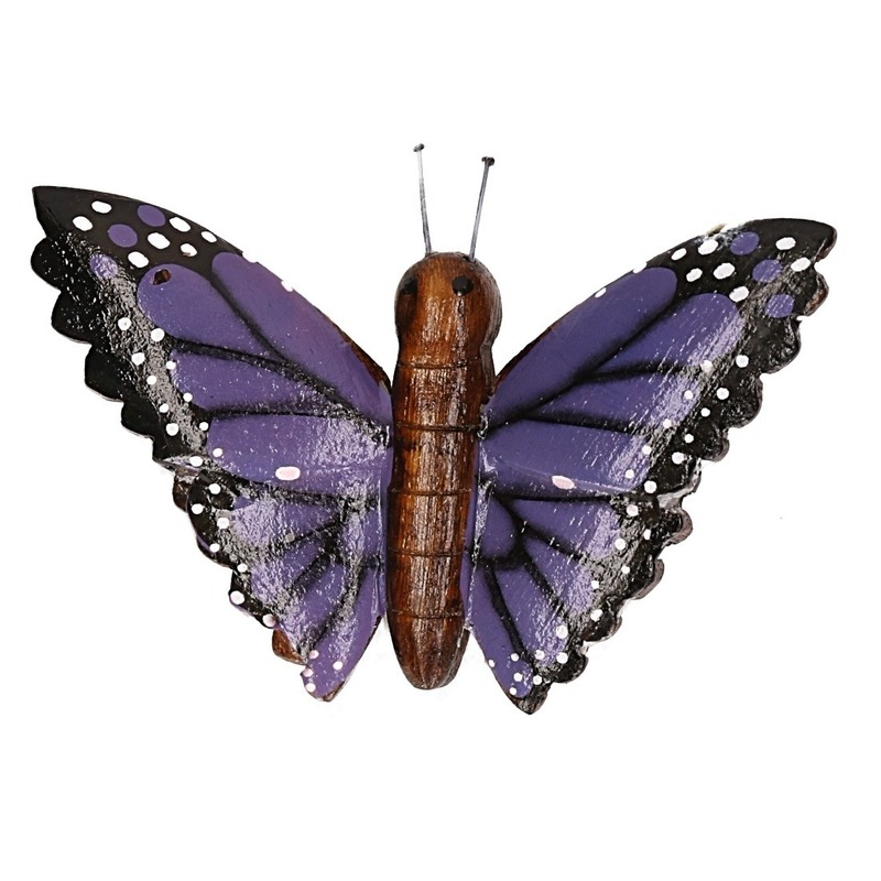 Houten magneet in de vorm van een paarse vlinder