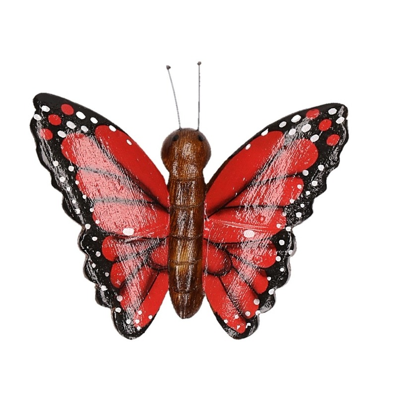 Houten magneet in de vorm van een rode vlinder
