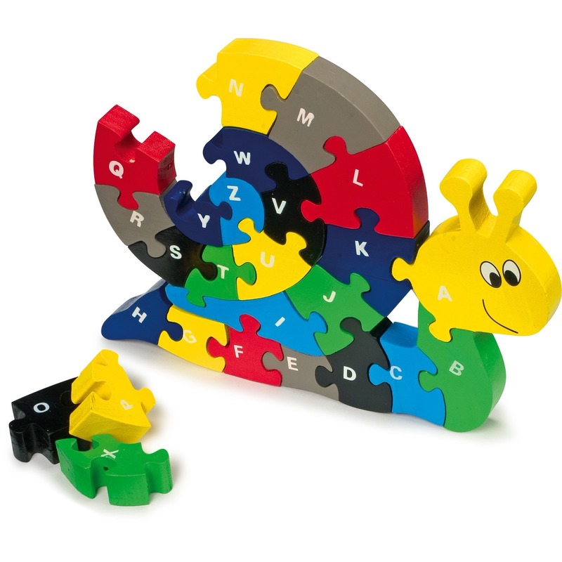 Afbeelding Houten puzzel slak met alfabet door Animals Giftshop