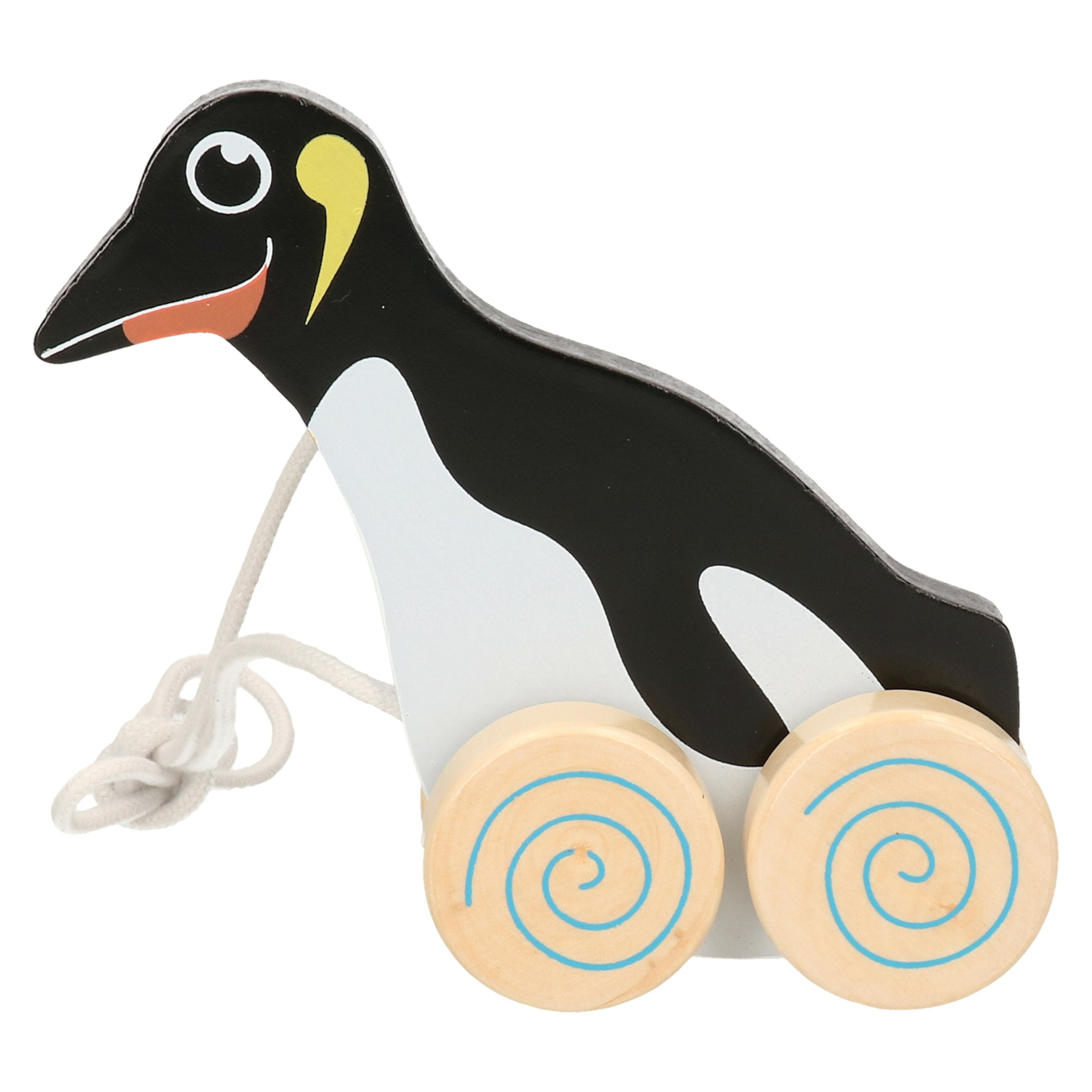 Afbeelding Houten trekdiertje pinguin 13 cm door Animals Giftshop