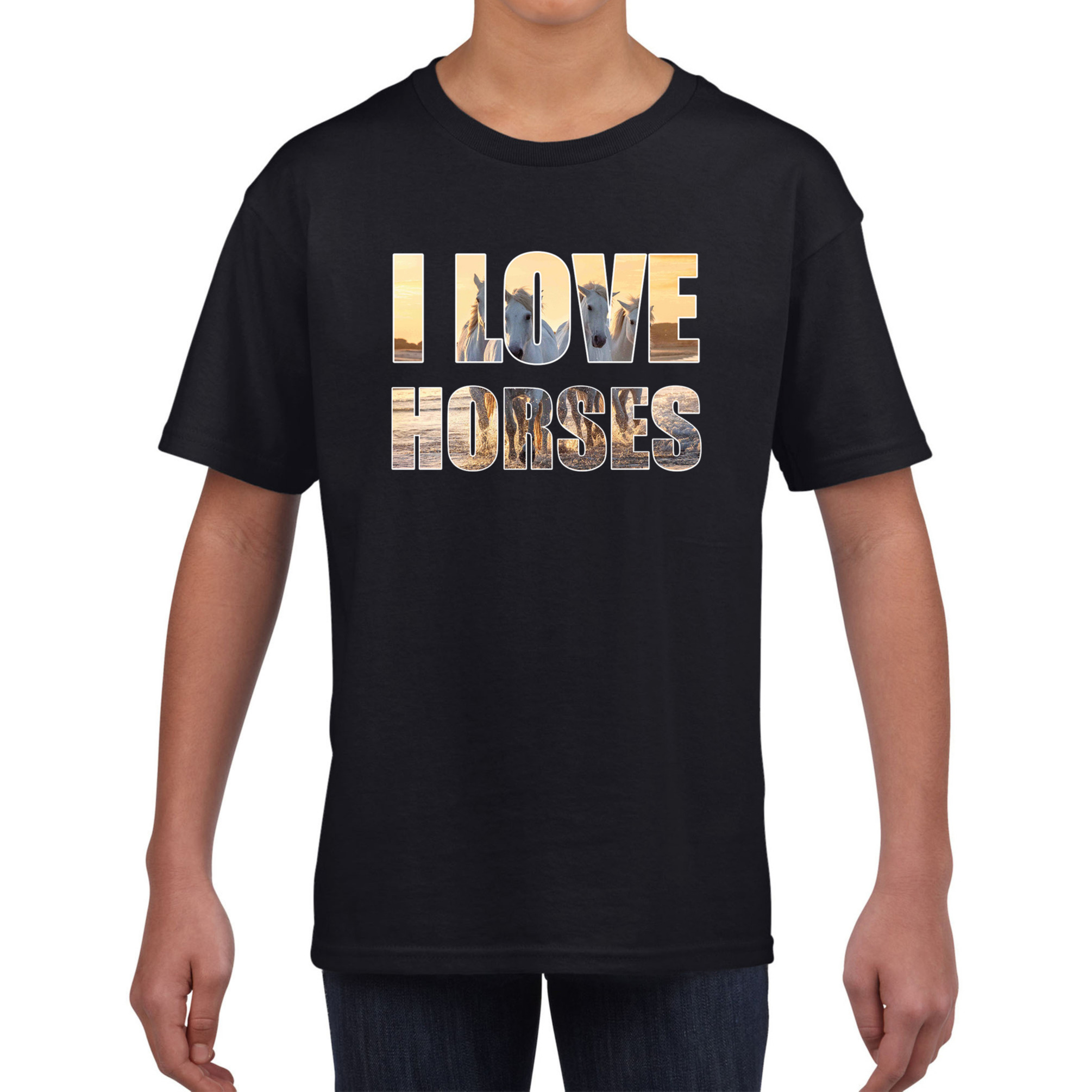 I love horses / paarden dieren shirt zwart kids / paarden gek