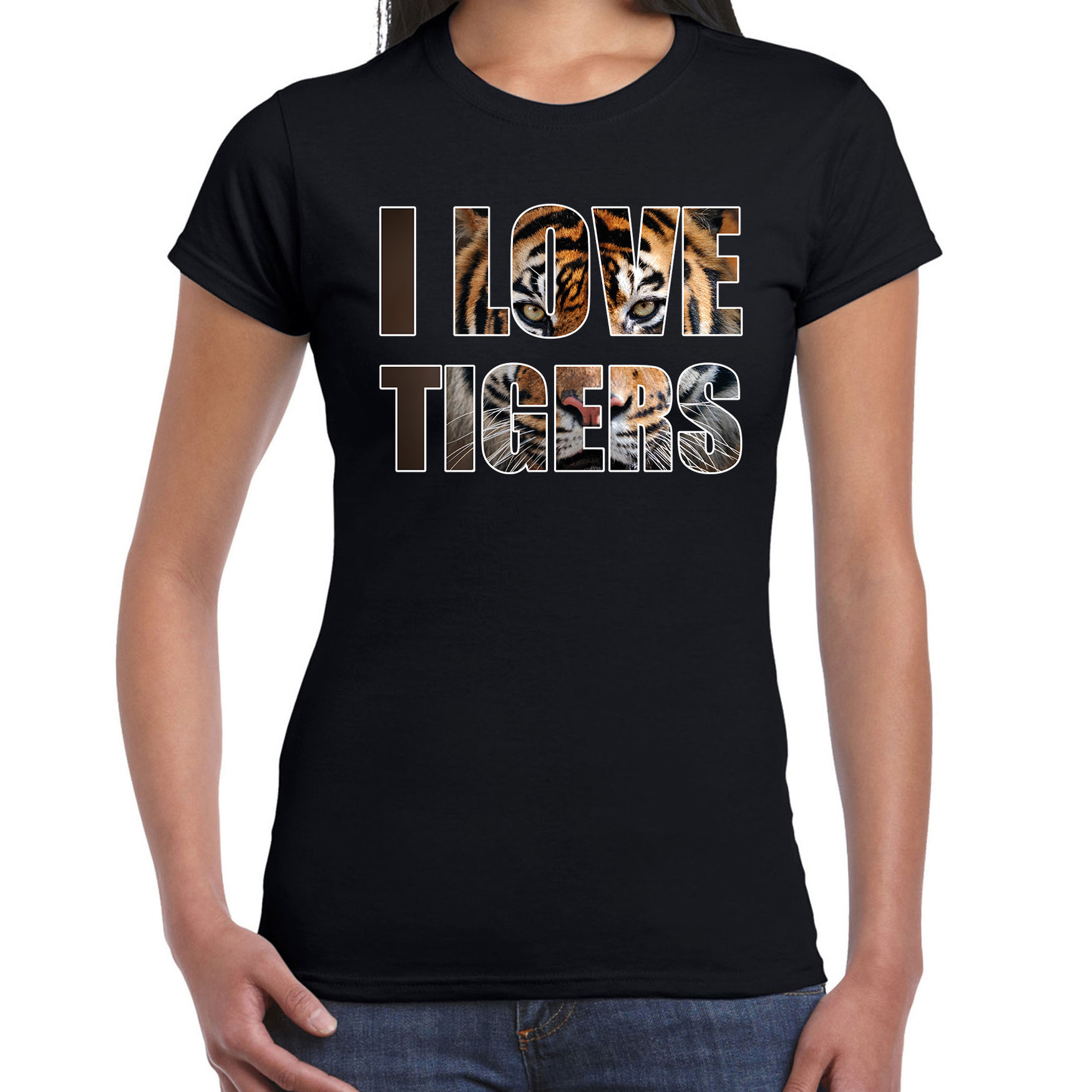 I love tigers / tijgers dieren shirt zwart dames