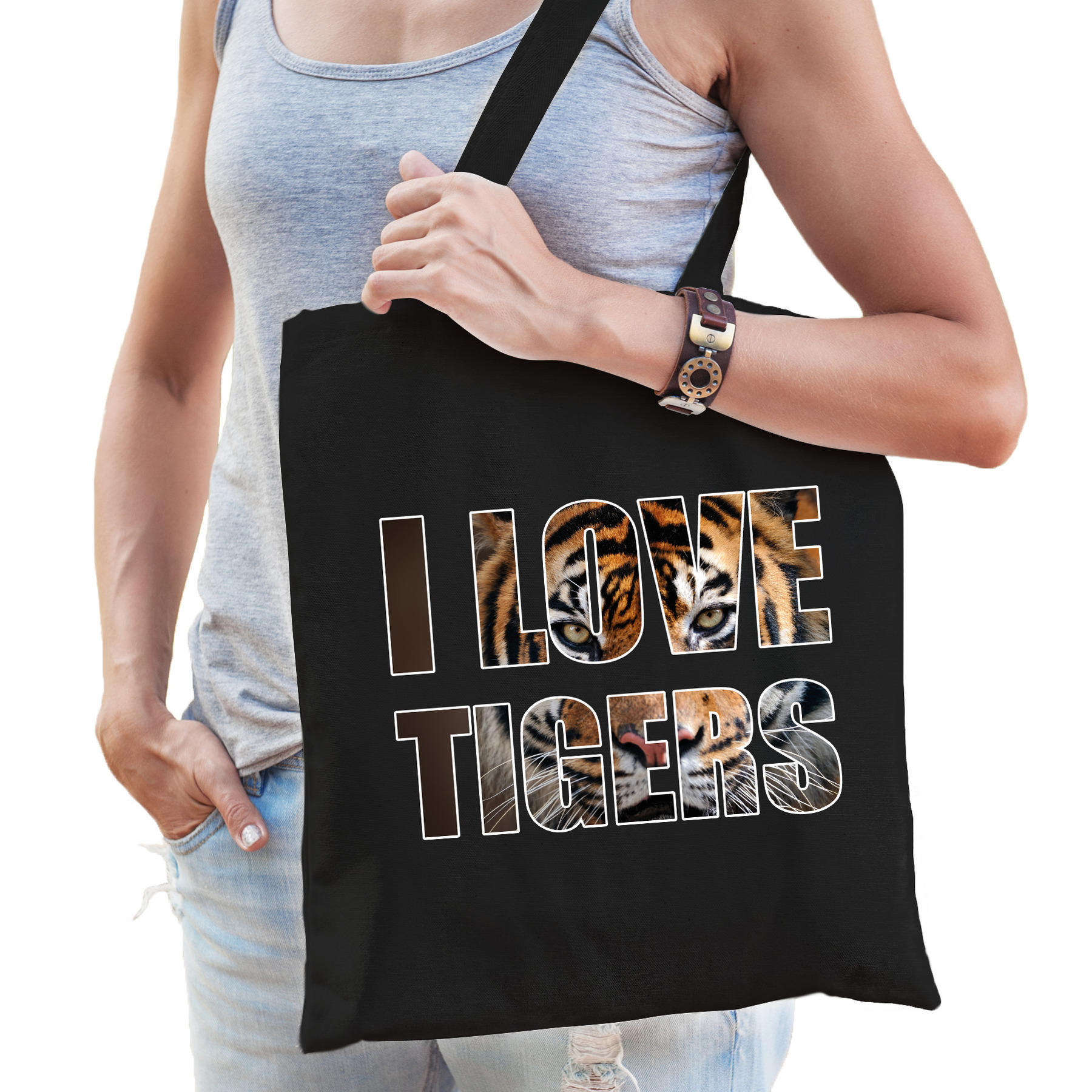 I love tigers / tijgers kantoenen tasje zwart dames