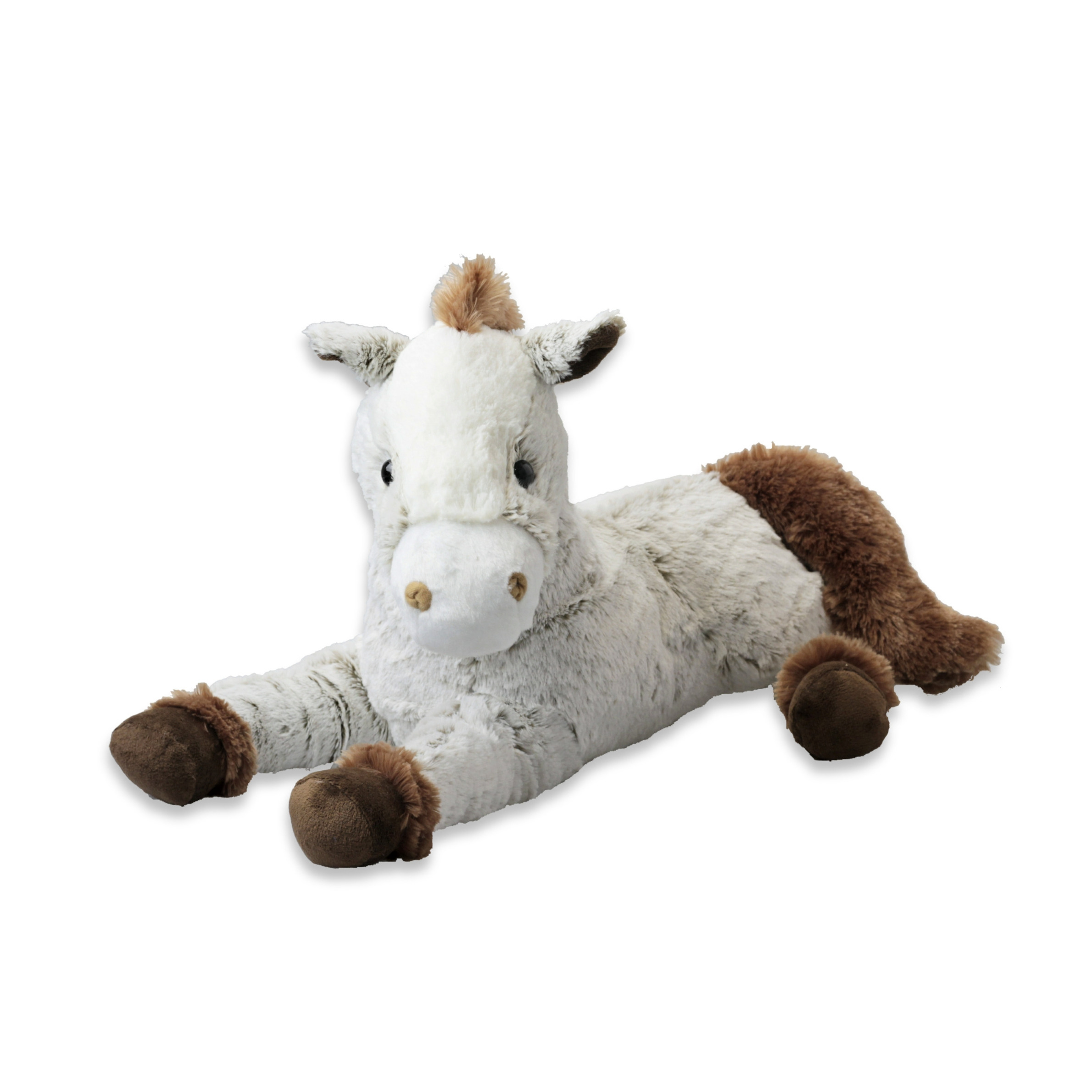 Inware Pluche paard knuffel - liggend - wit/bruin - polyester - 45 cm