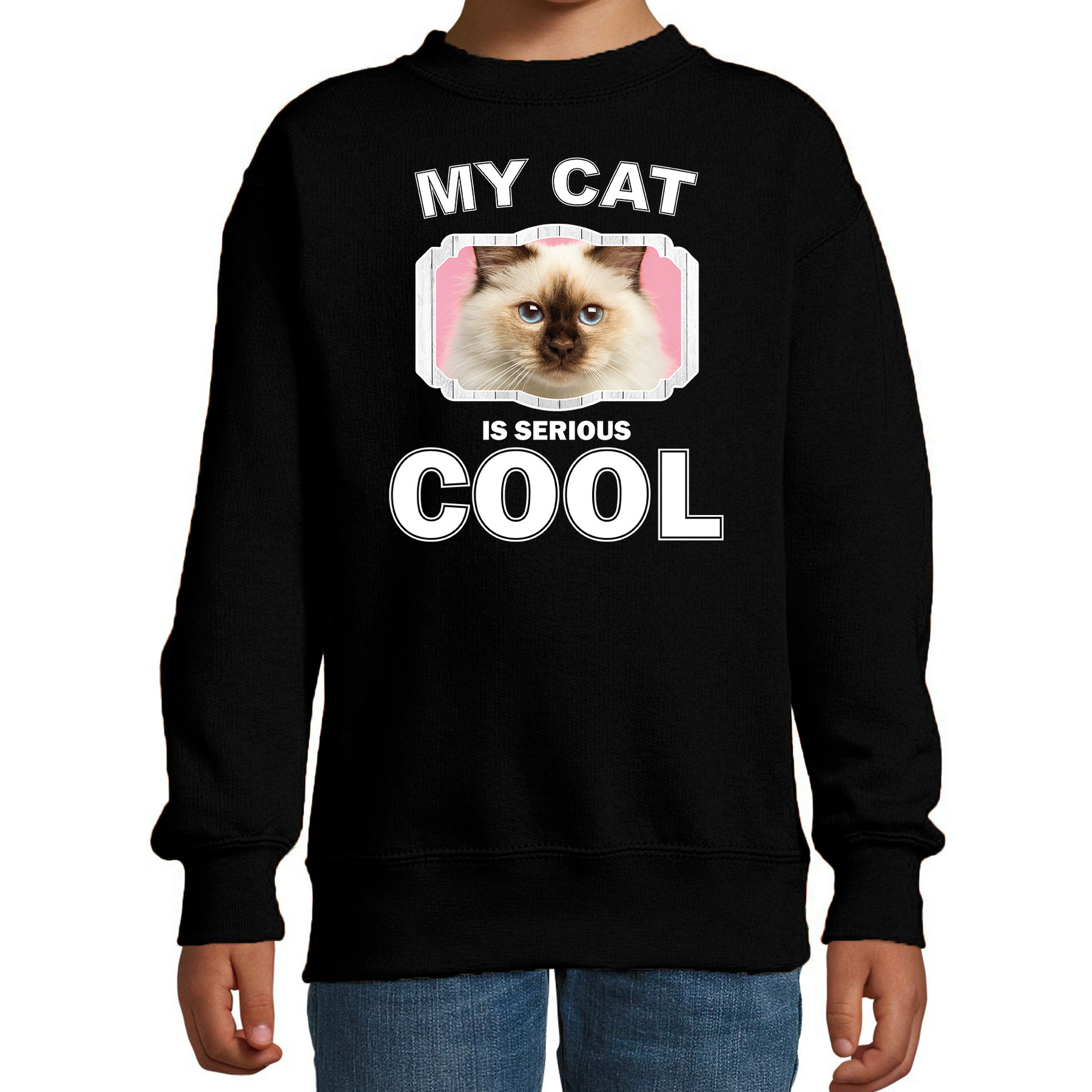 Katten liefhebber trui / sweater Rag doll my cat is serious cool zwart voor kinderen