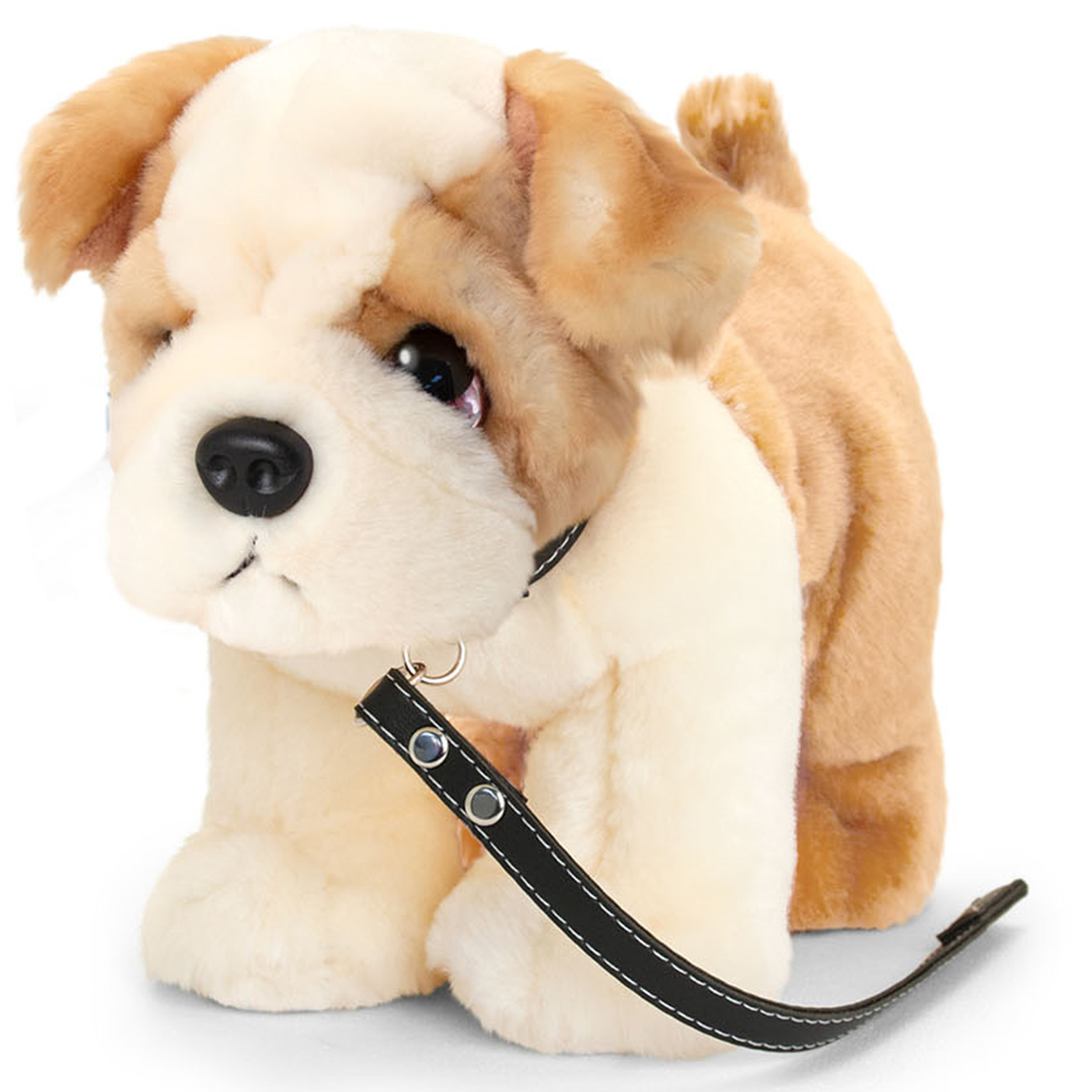 Keel Toys pluche knuffel hond - bull dog - met riem - 30cm - bruin