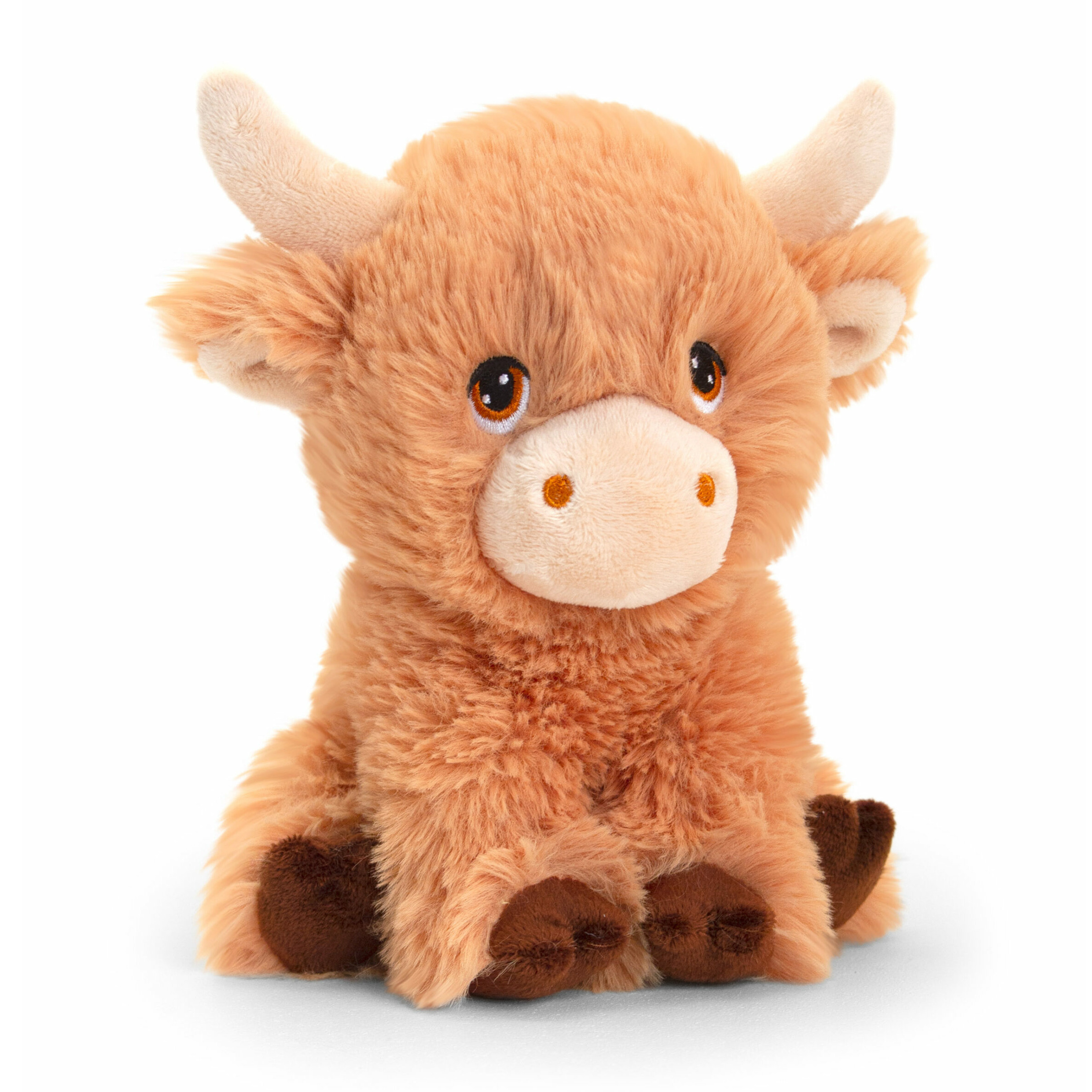 Keel Toys pluche koe met hoorns knuffeldier - bruin - zittend - 18 cm
