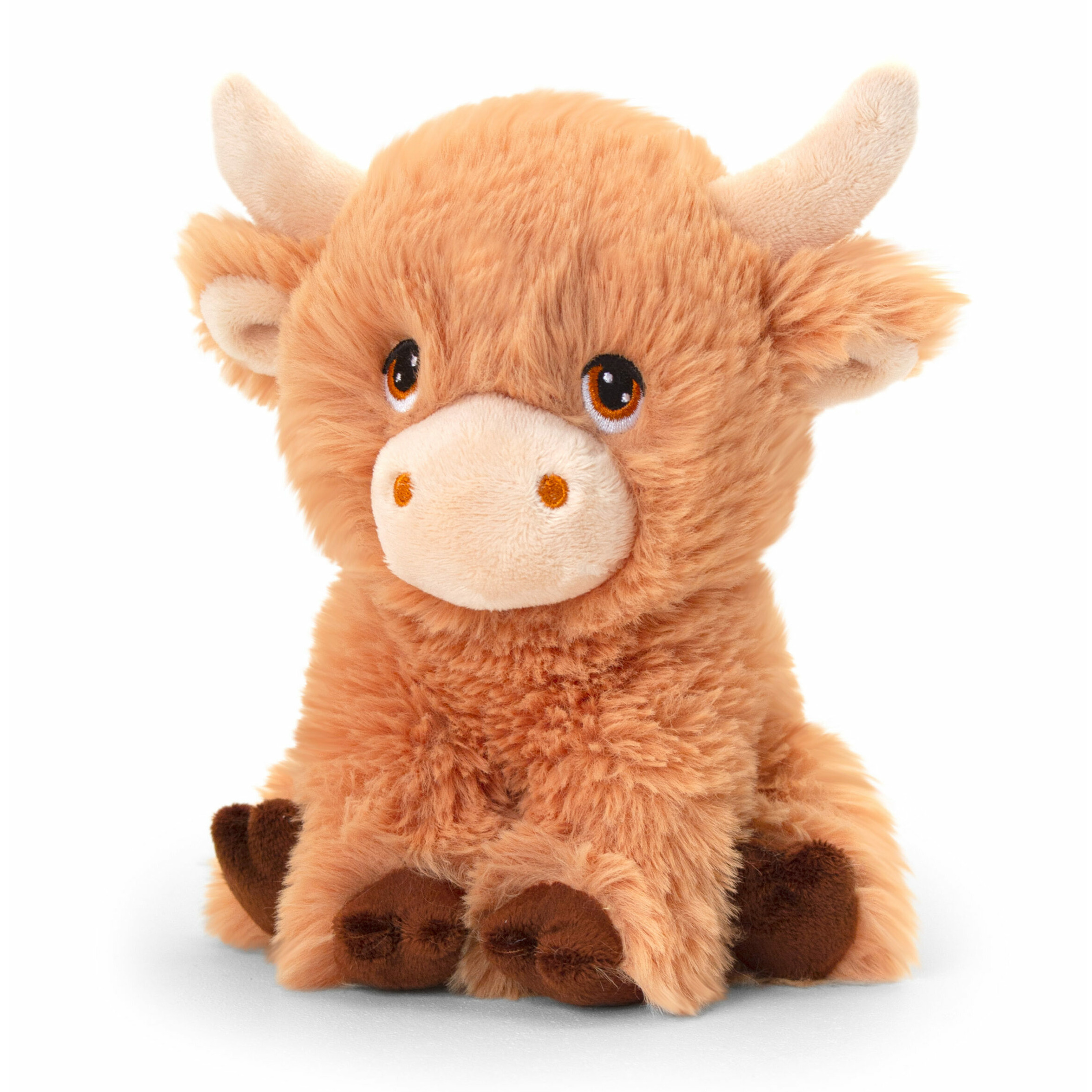 Keel Toys pluche koe met hoorns knuffeldier - bruin - zittend - 25 cm