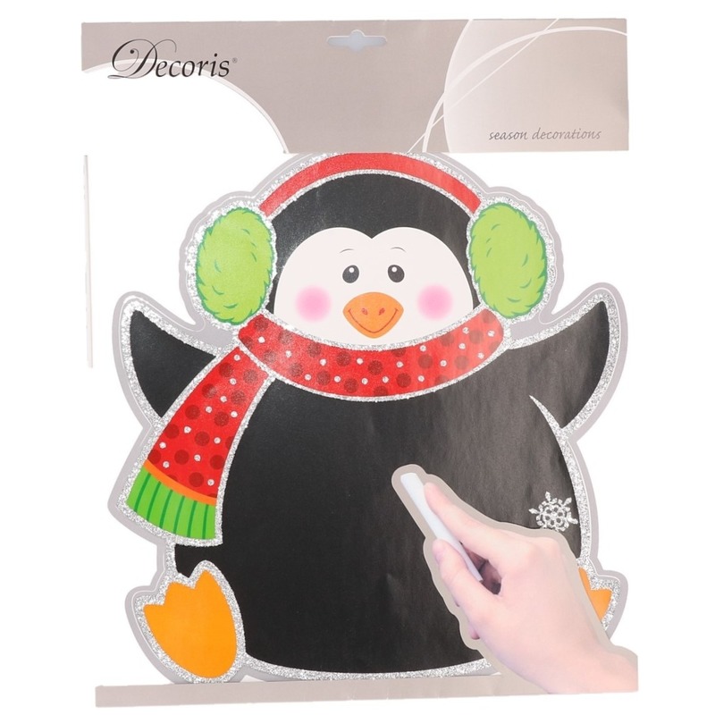Kerst decoratie pinguin krijtbordje 31 x 38 cm