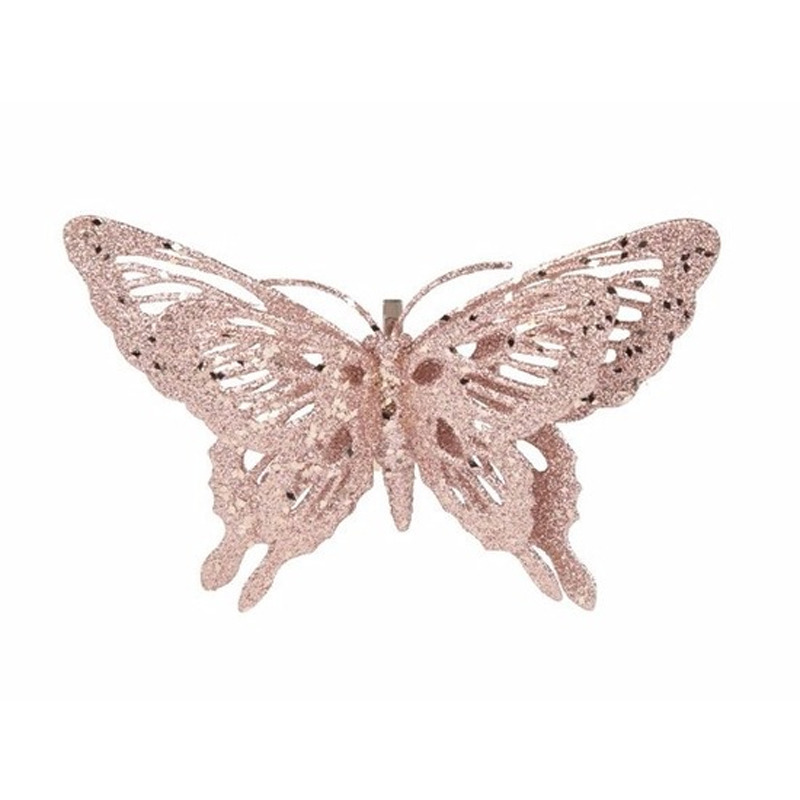 Afbeelding Kerstboom decoratie vlinder roze 15 cm door Animals Giftshop