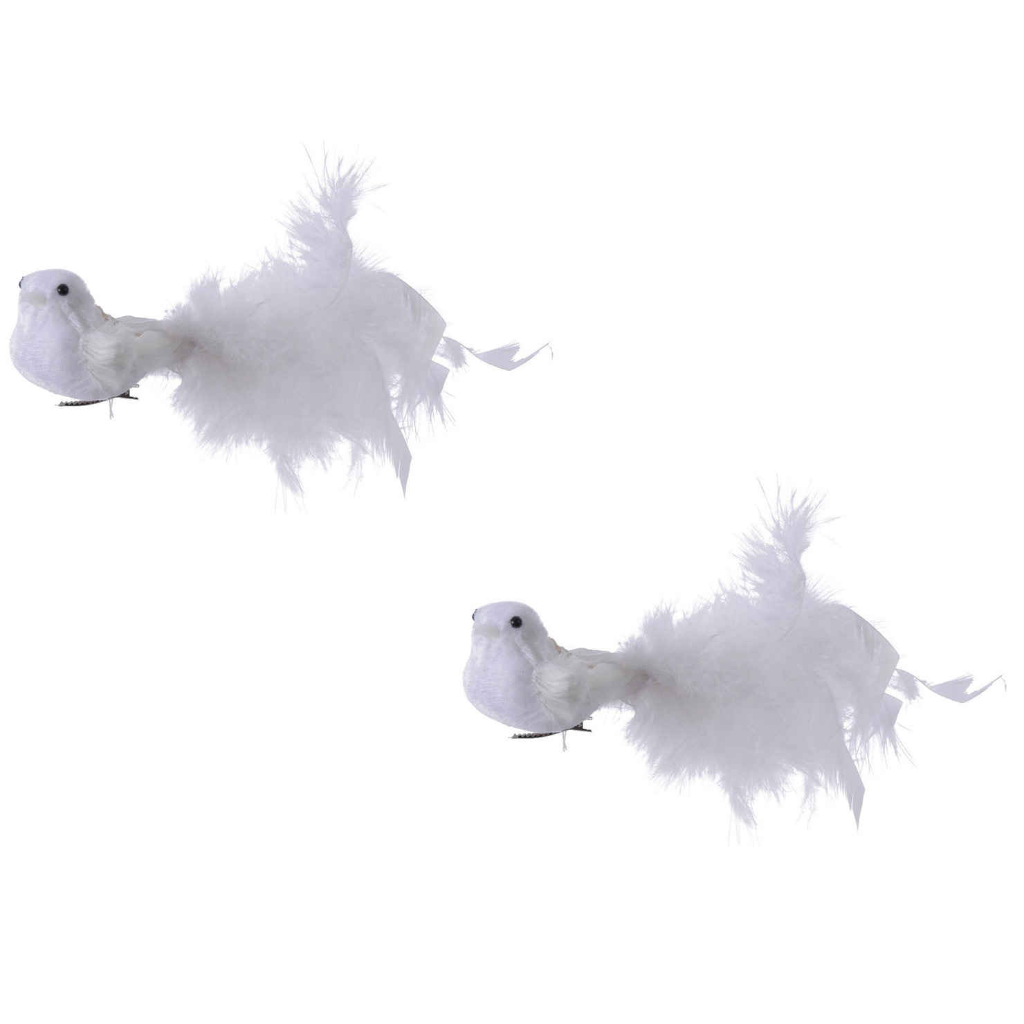 Kerstboomversiering 2x witte vogels op clip 17 cm