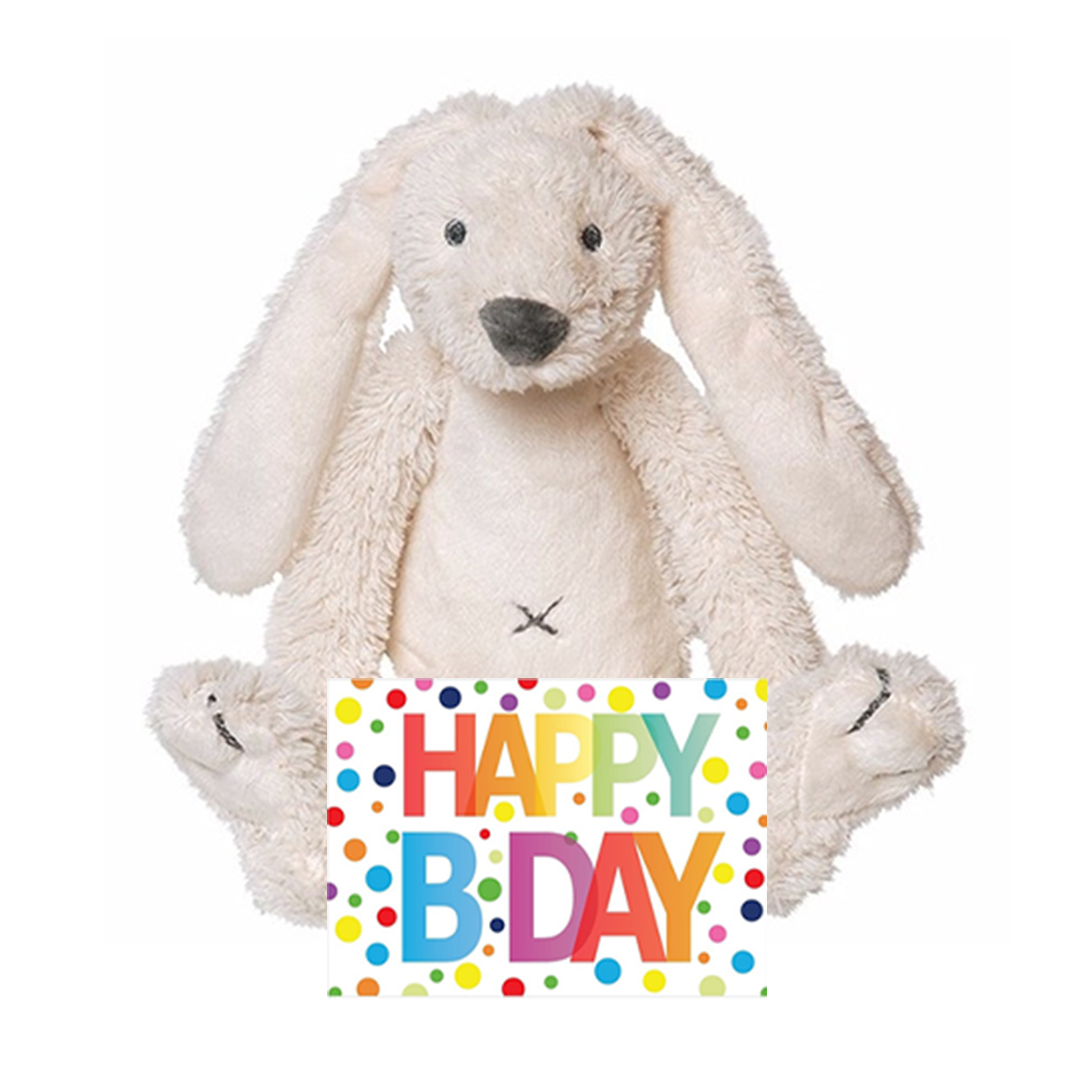 Afbeelding Kinder cadeau knuffel konijn met Happy birthday wenskaart door Animals Giftshop