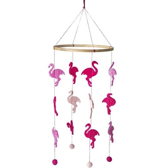 Kinderkamer boxmobiel flamingos thema 45 cm hout/vilt