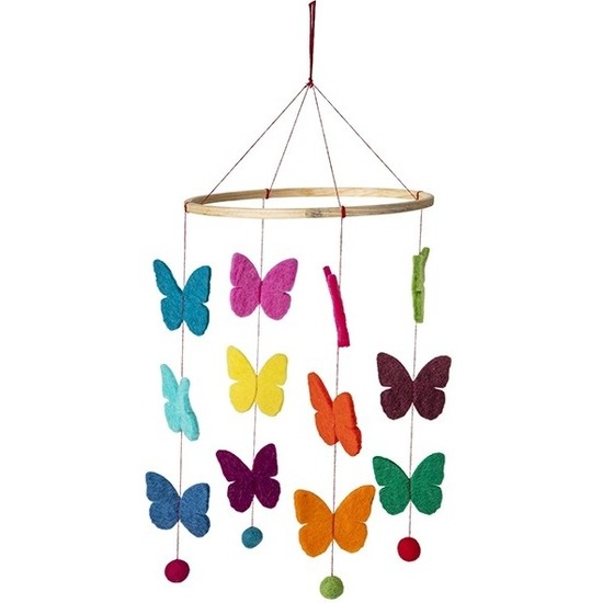 Kinderkamer boxmobiel vlinders thema 45 cm hout/vilt
