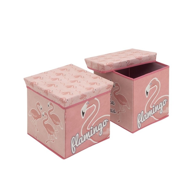 Kinderkamer opbergbox/opbergdoos roze Flamingo dieren thema poef/zitje