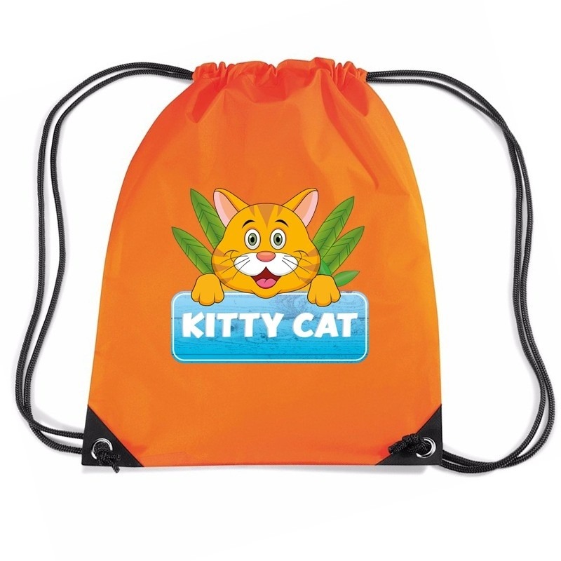 Kitty Cat poezen trekkoord rugzak-gymtas oranje voor kinderen
