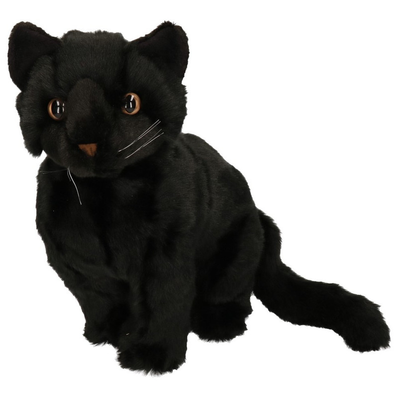 Knuffel kat-poes zittend 30 cm zwart