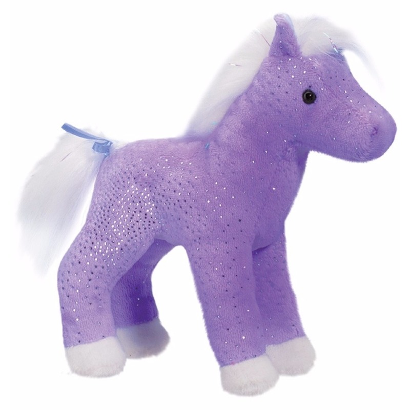 Knuffel paardje paars met glitter 18 cm