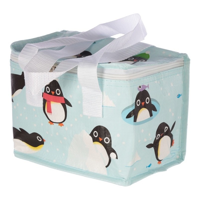 Koelbox/koeltas pinguin print blauw voor 6 blikjes